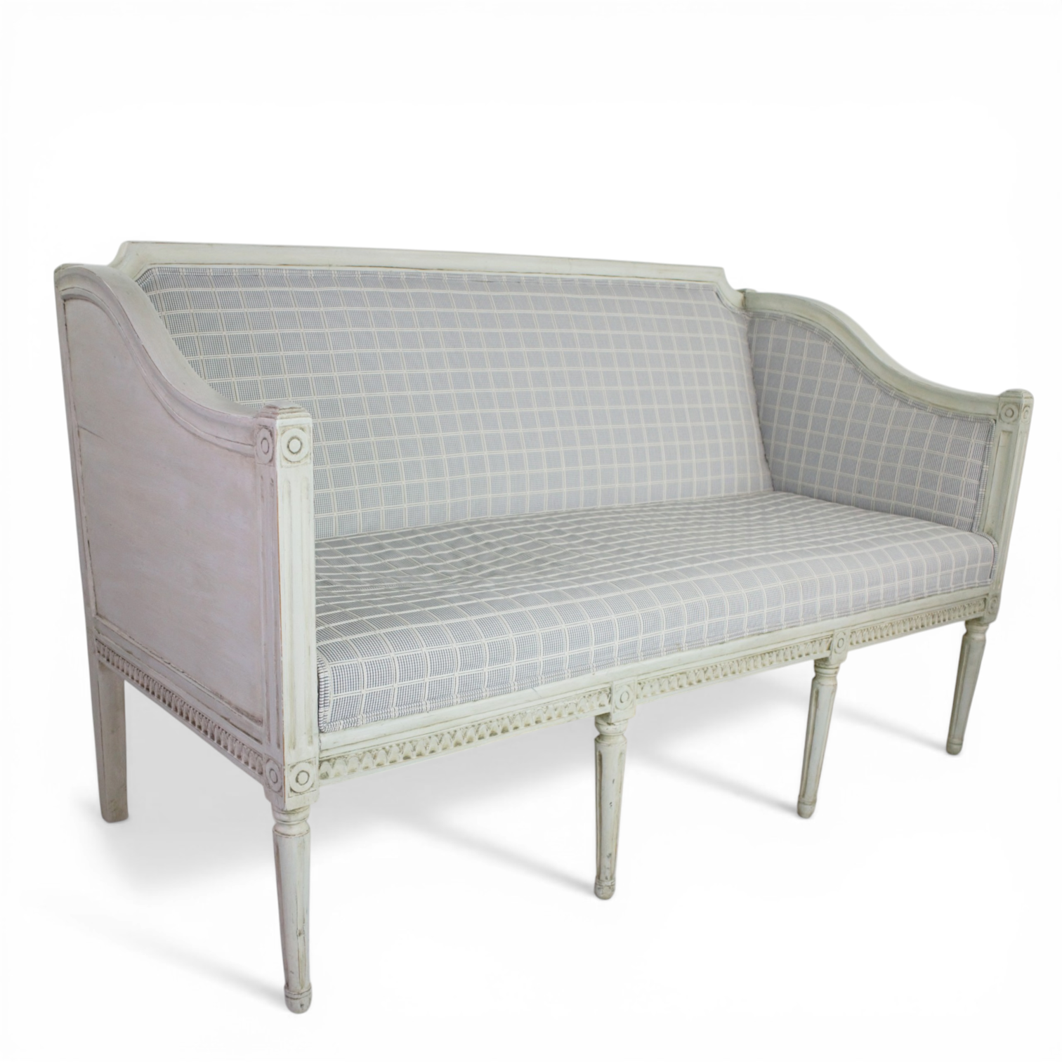 TRÅGSOFFA, Gustaviansk stil, senare omålad och omklädd, 18/1900-tal.