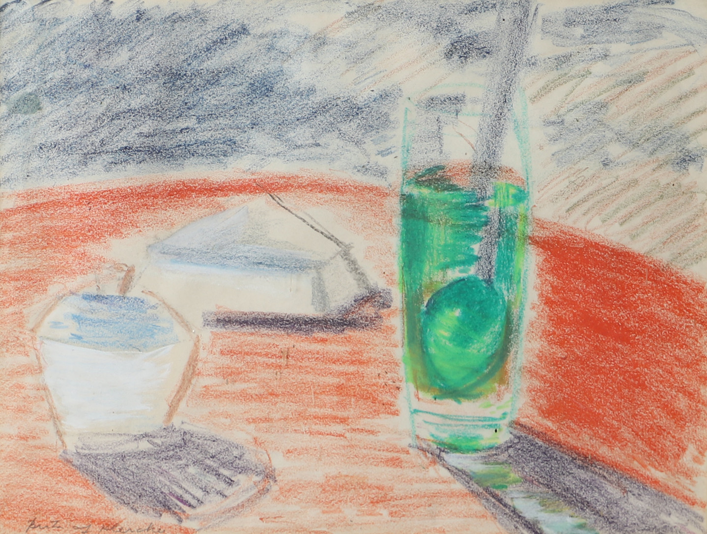 BRITA AF KLERCKER. Stilleben, teckning, signerad med dedikation.