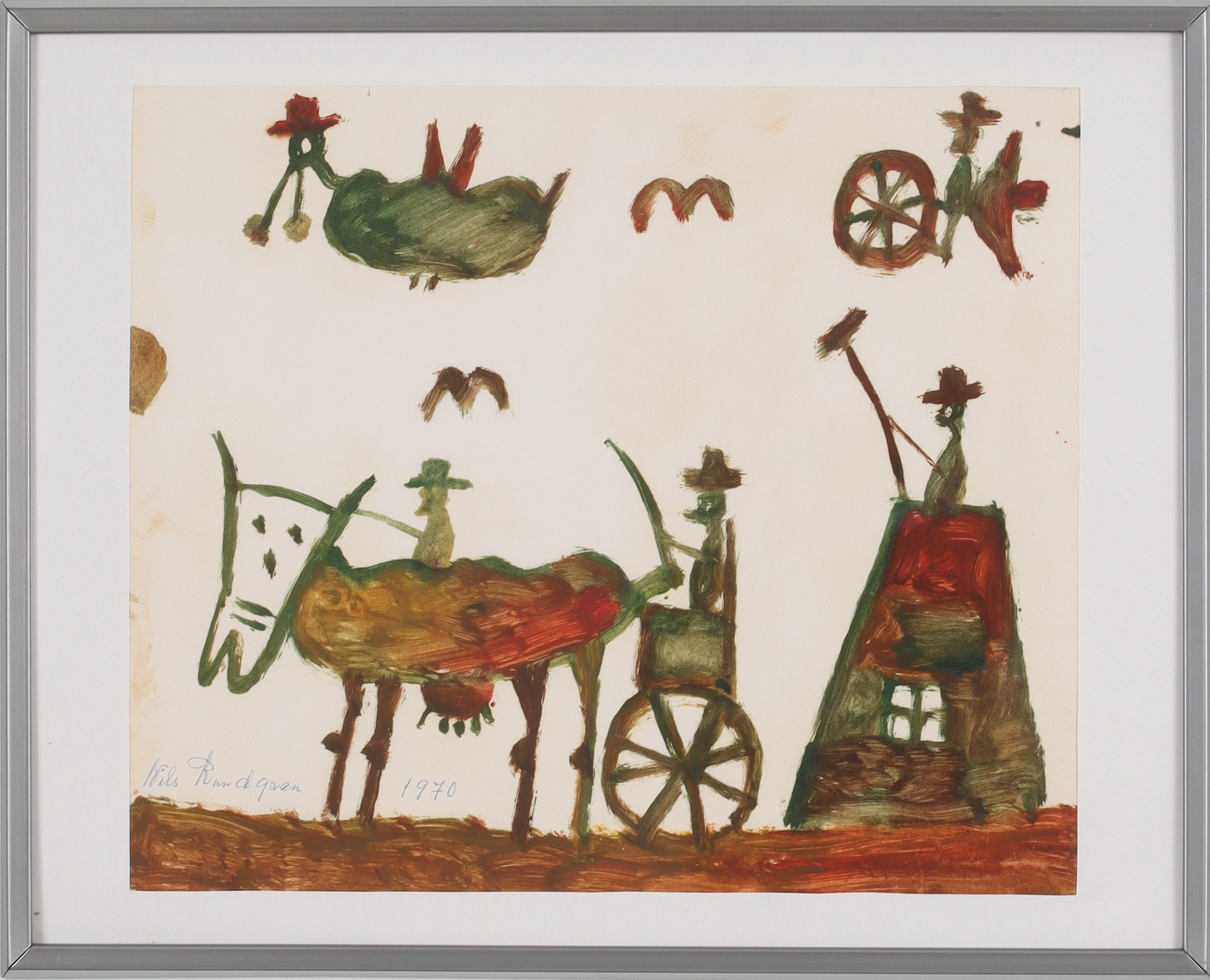 NILS "BJÖRNJÄGAREN" RUNDGREN. Komposition med figurer, blandteknik på papper, signerad och daterad 1970.