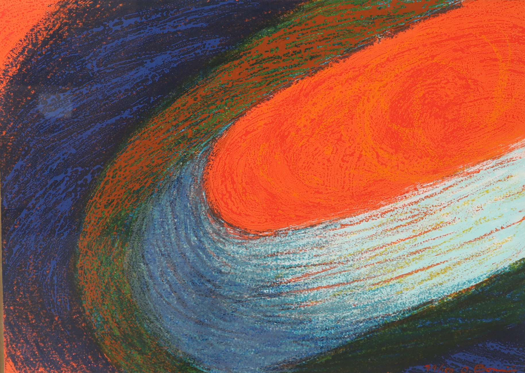 OLLE BONNIÉR. "Oändliga rörelser", färglitografi, signerad O. Bonniér.