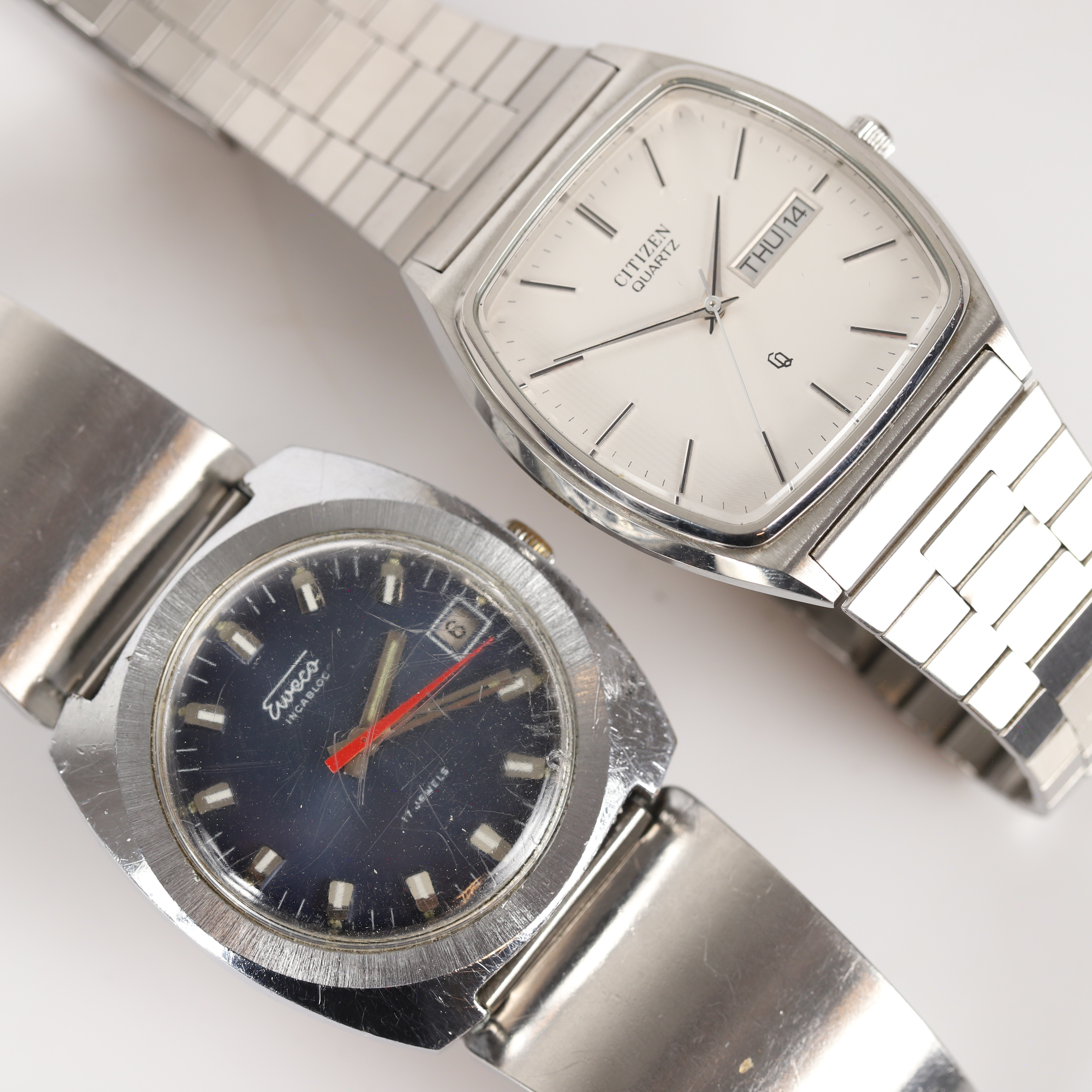 ARMBANDSUR, 2 stycken, Citizen CQ quartz samt Eweco, stål.