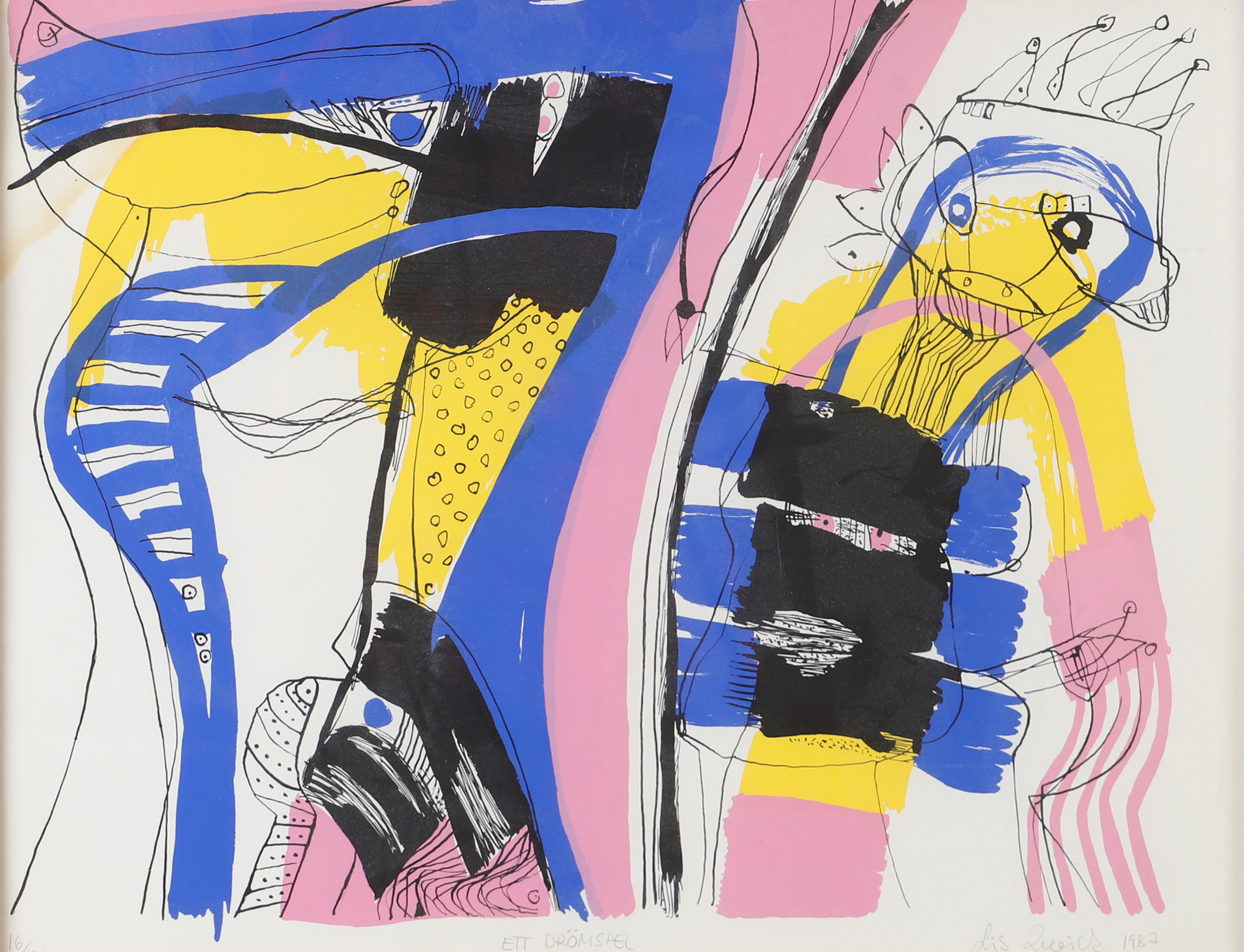 LIS ZWICK. "Ett drömspel", färglitografi, signerad 1987.