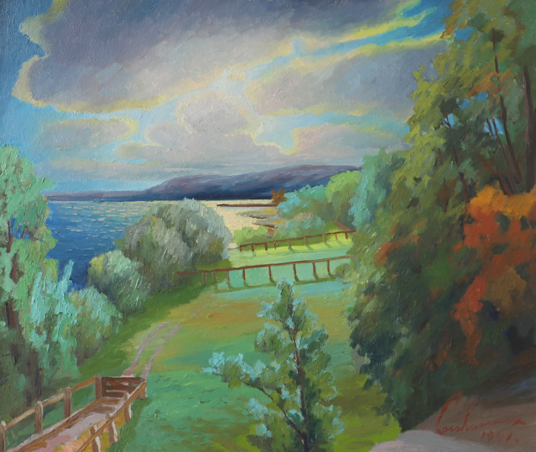 ÅKE CORSHAMMAR. "Sommarstrand, Båstad", olja på pannå, signerad Corshammar.