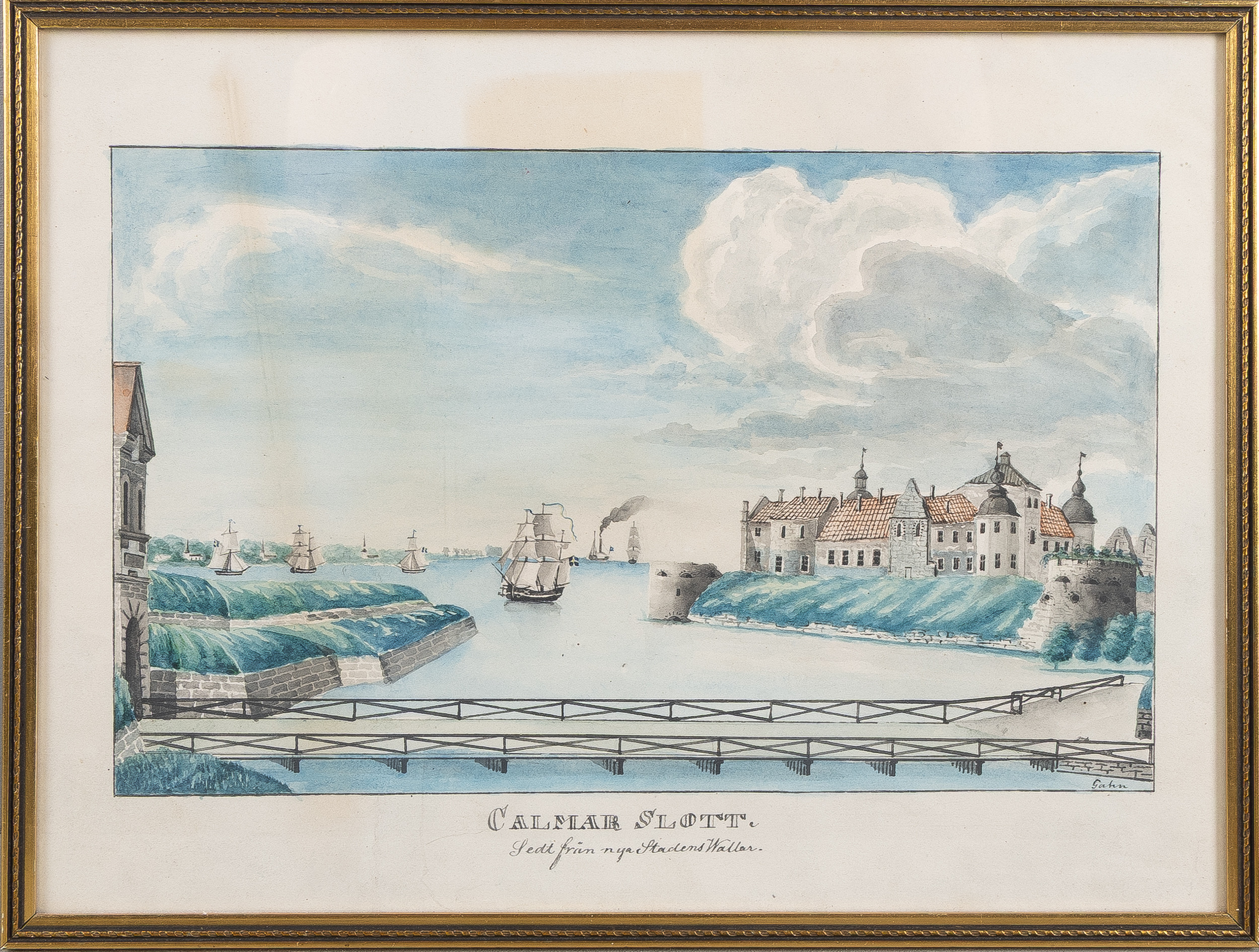 CARL PONTUS GAHN. "Calmar slott", akvarell.