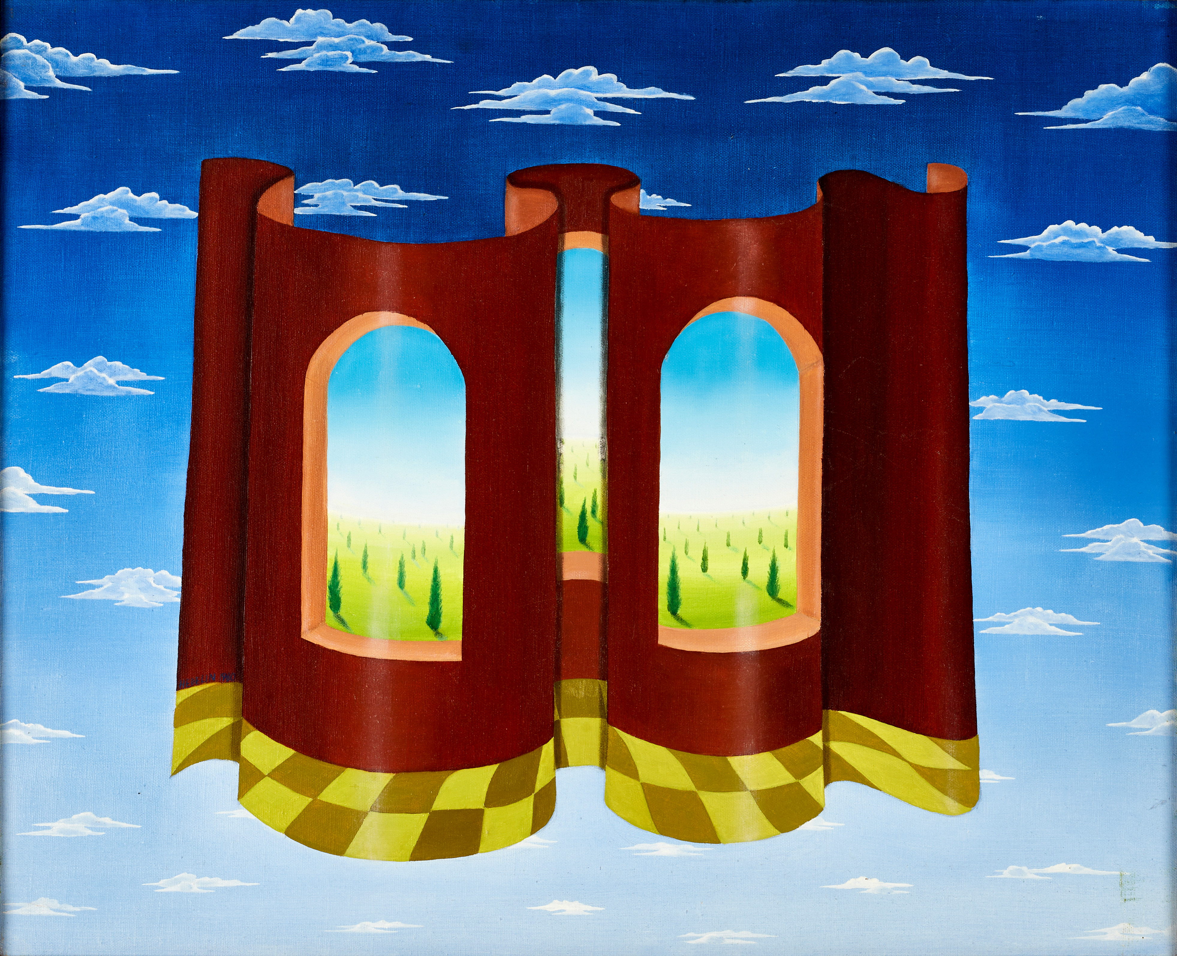 LILLEMOR HEDELIN-CRONQVIST. "Luftslott", signerad a tergo, olja på duk.