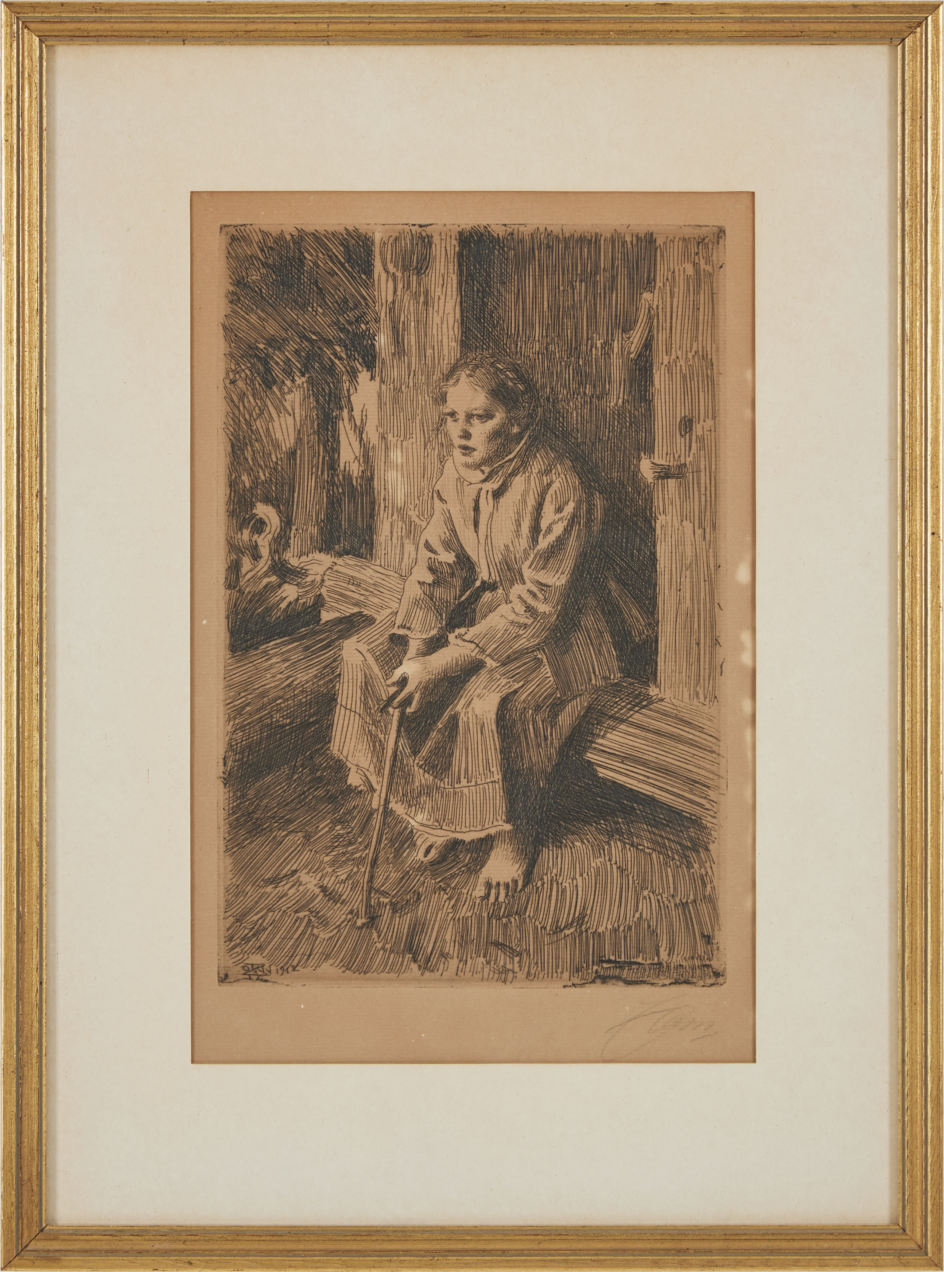 ANDERS ZORN. "Vallkulla", etsning, signerad Zorn.