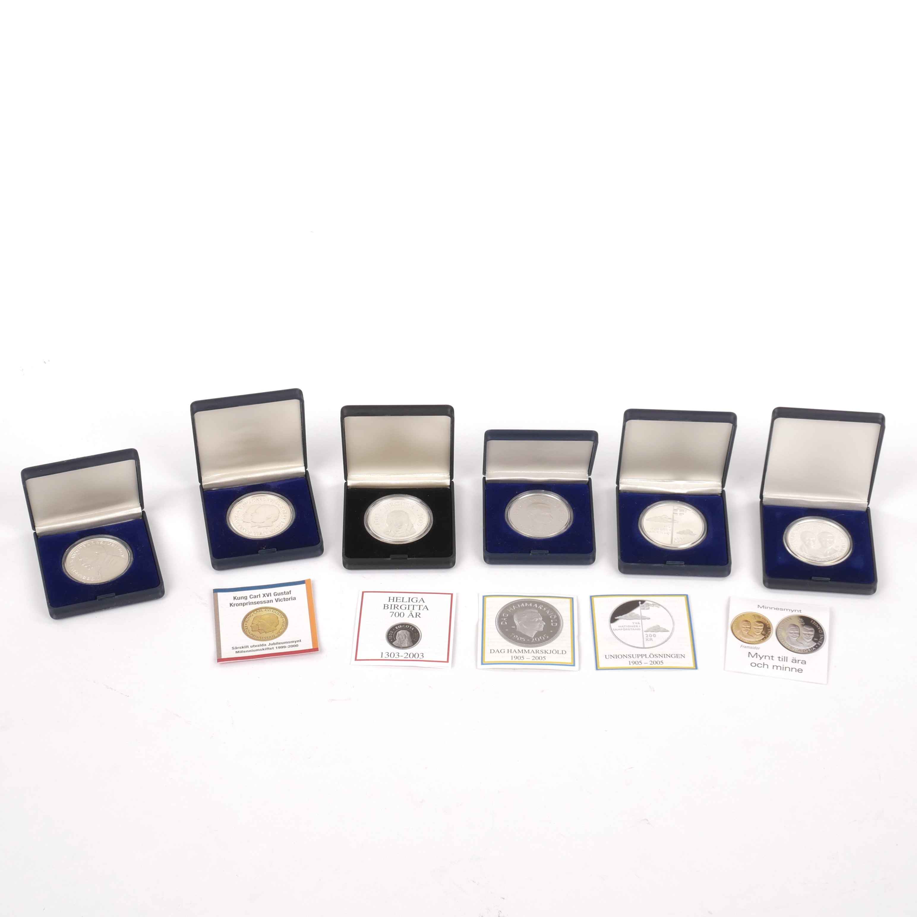 MINNESMYNT, 6 st, silver i etui, Sverige.