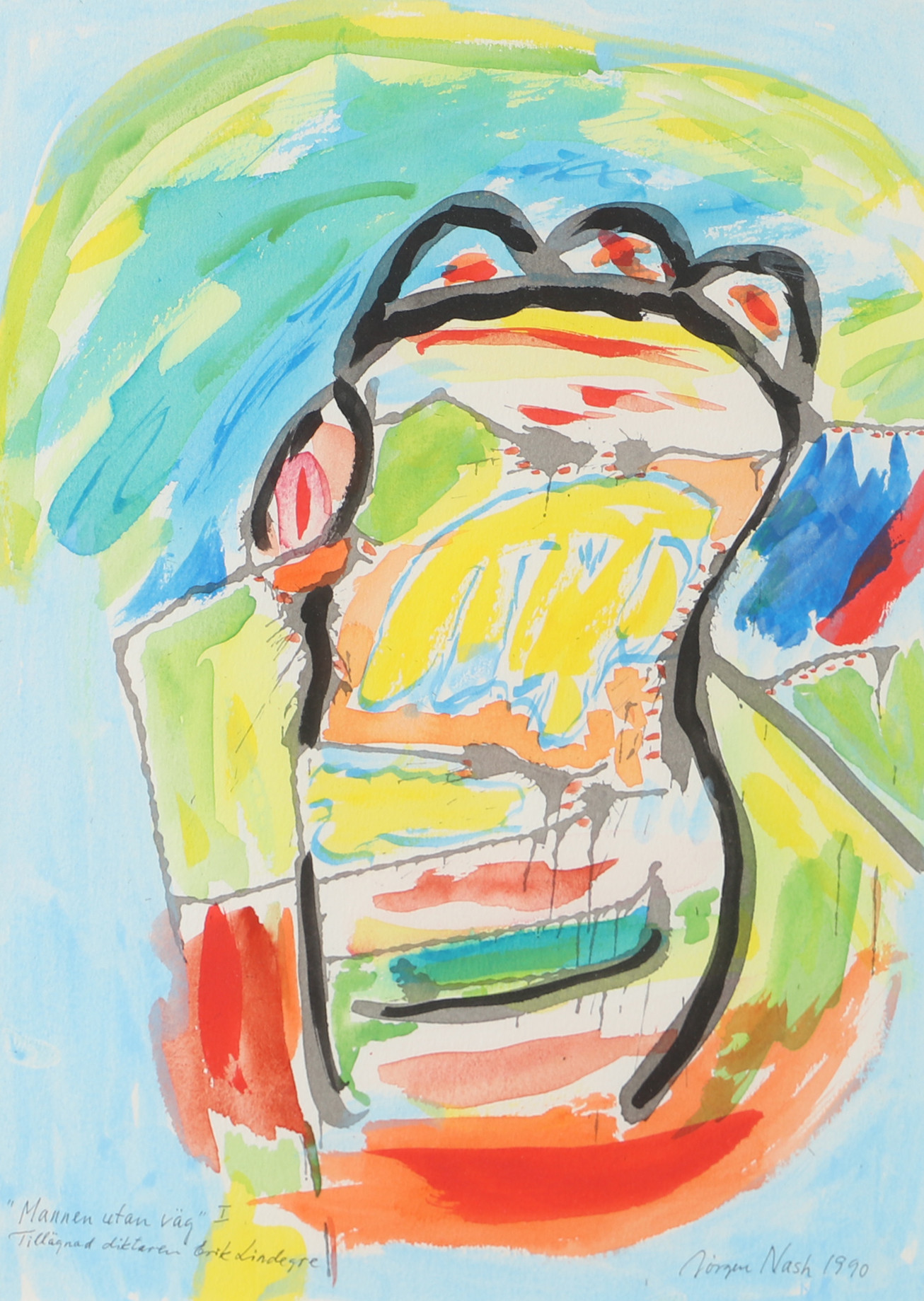 JÖRGEN NASH. "Mannen utan väg", akvarell, signerad 1990.