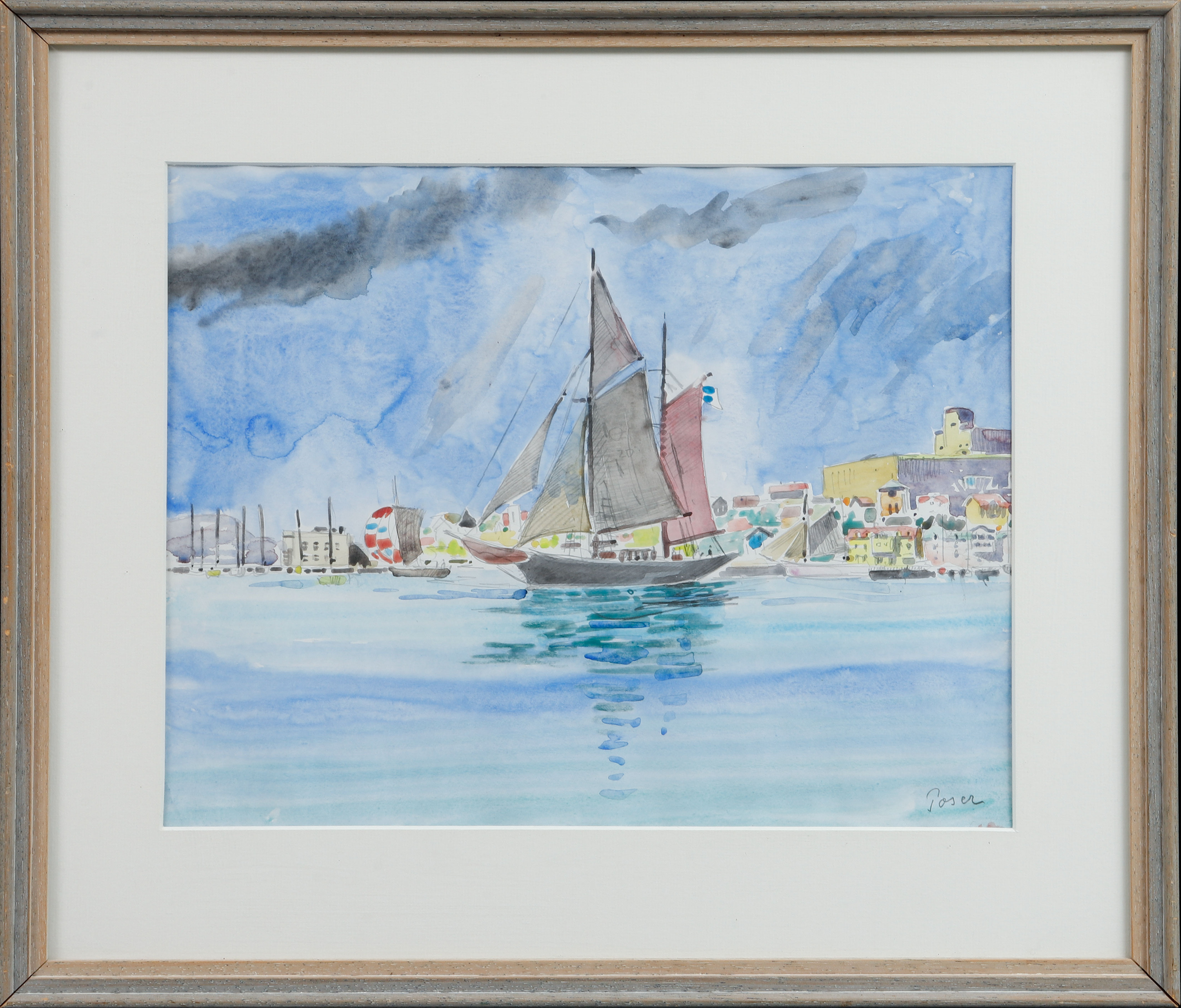 MARTIN POSER. Vy mot Marstrand, akvarell, signerad.