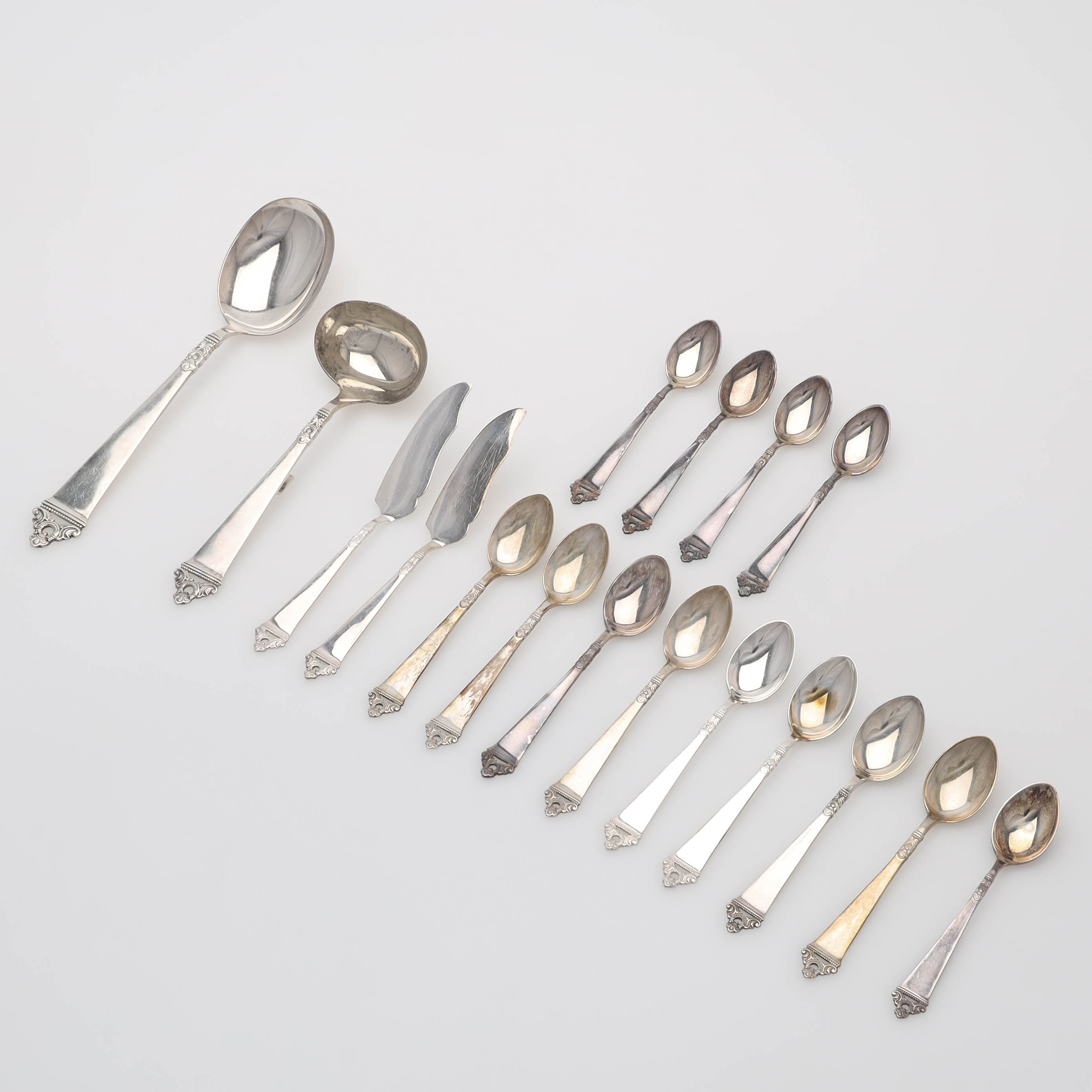 NILS HANSEN. Bestick, 15 delar, silver, "Odel", vikt 286 gram, Norge.