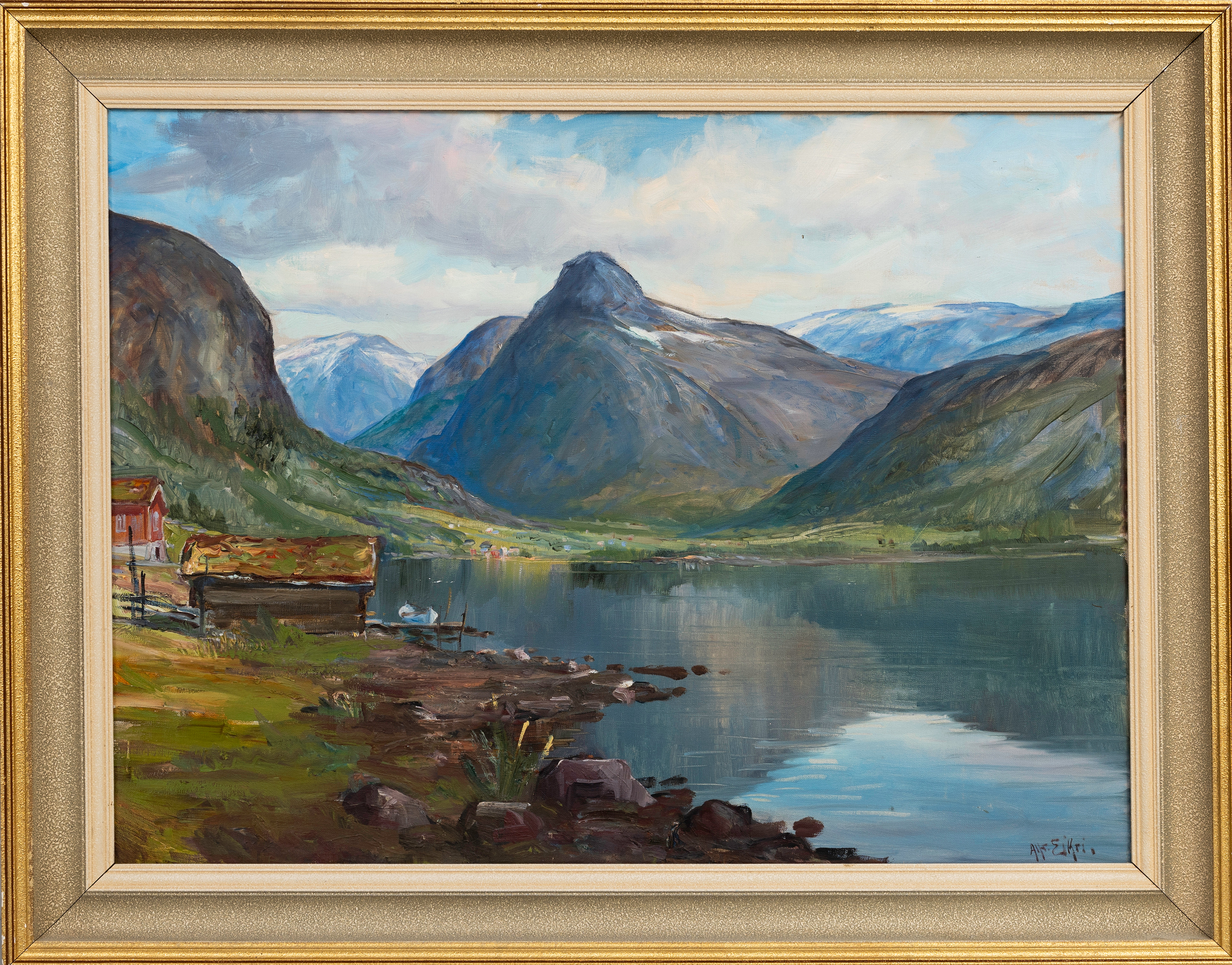 ALFRED  EIKRI. Fjordlandskap, Norge, olja på duk, signerad.