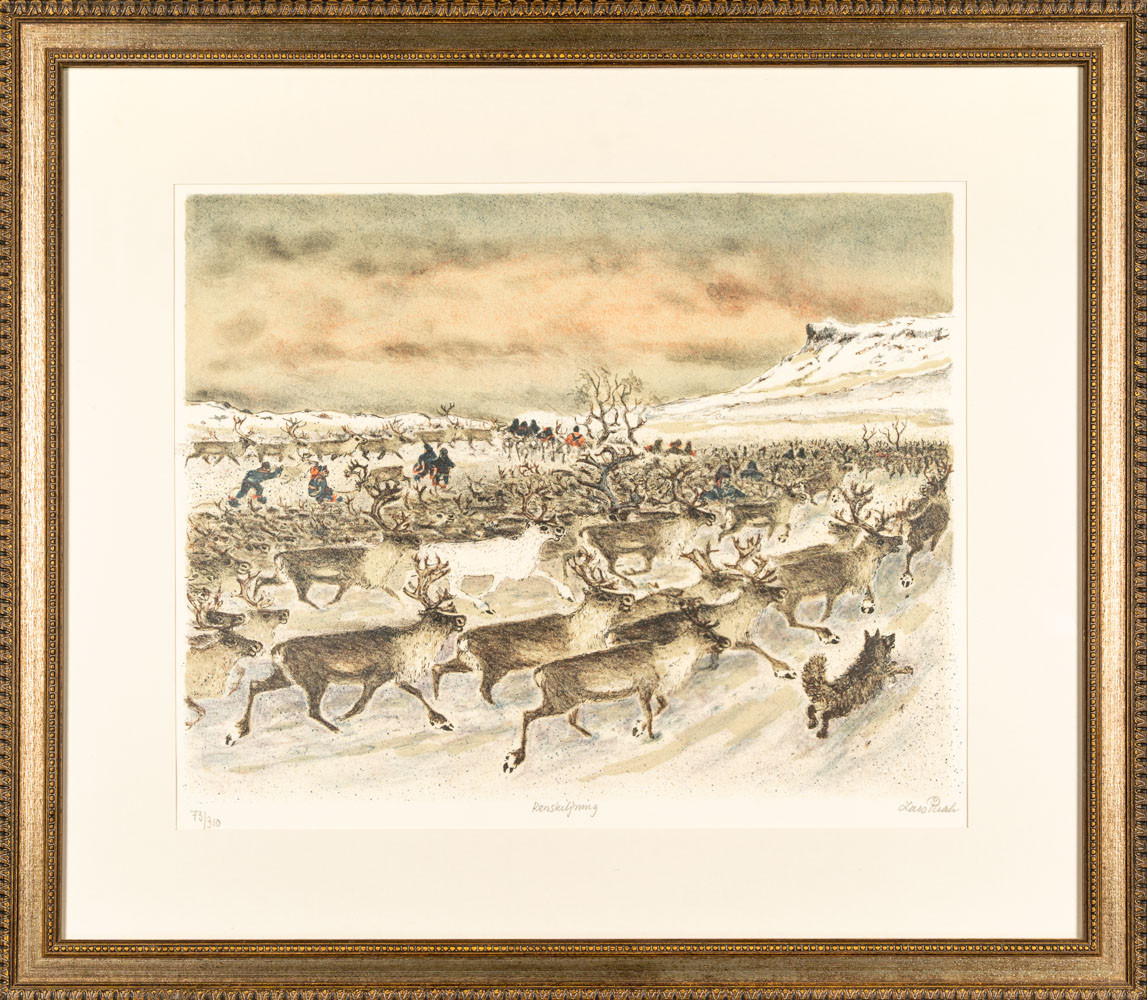 LARS PIRAK. Färglitografi, signerad, numrerad 73/310 "Renskiljning".