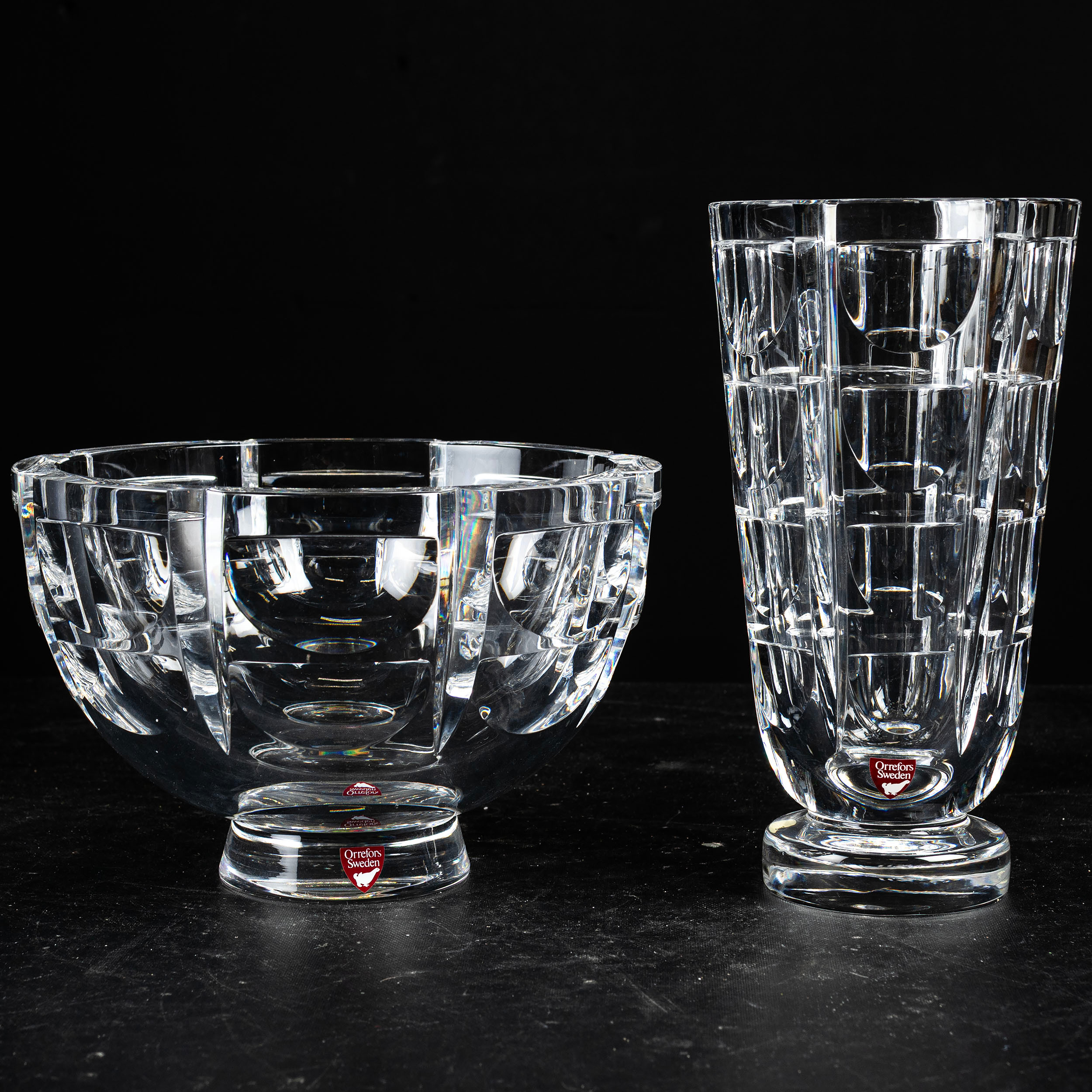 SIMON GATE. skål & vas, " tusen fönster " Orrefors.