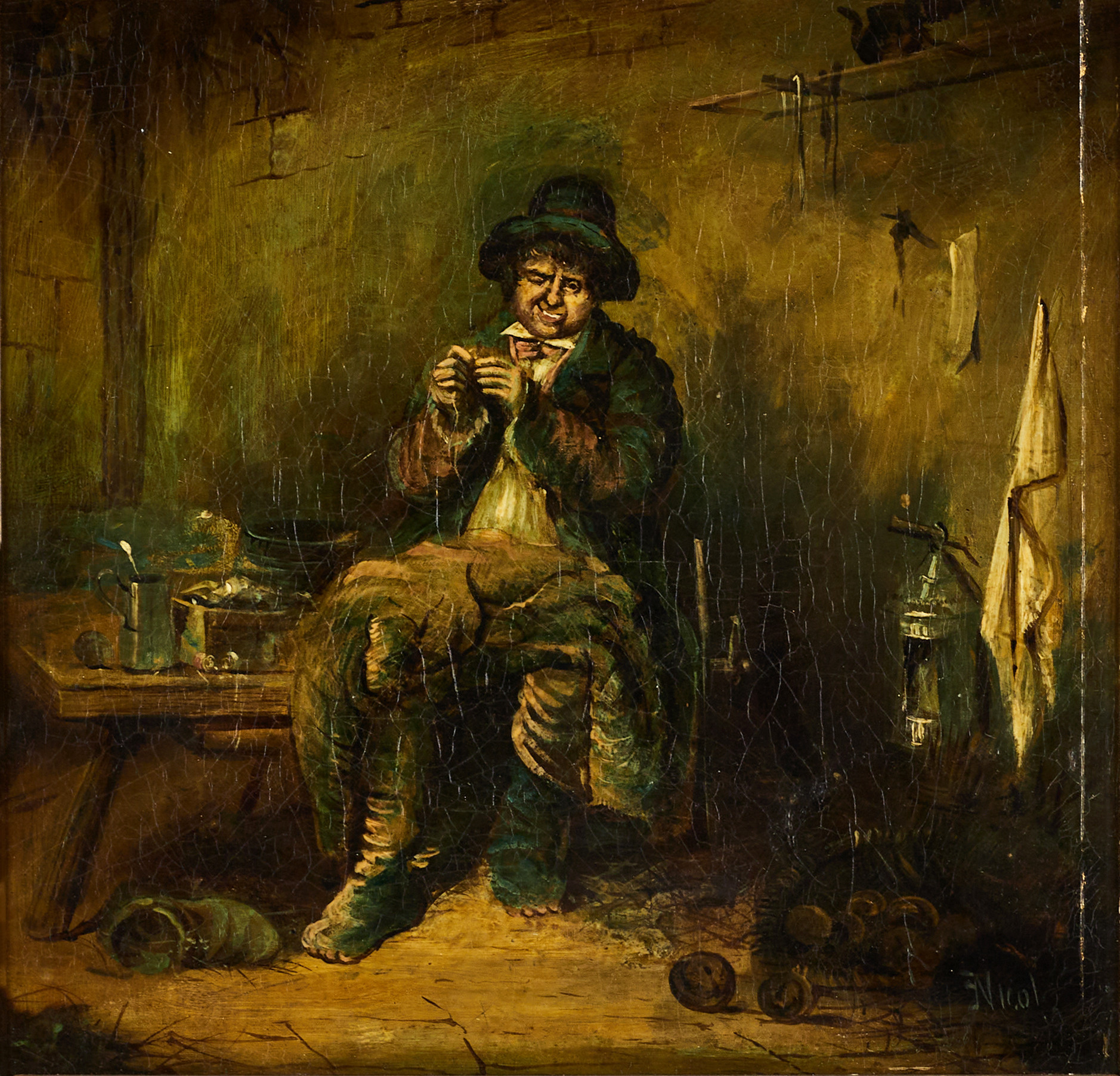 ERSKINE NICOL (SKOTTLAND, 1825-1904). Vagabond, signerad ENicol, olja på duk.