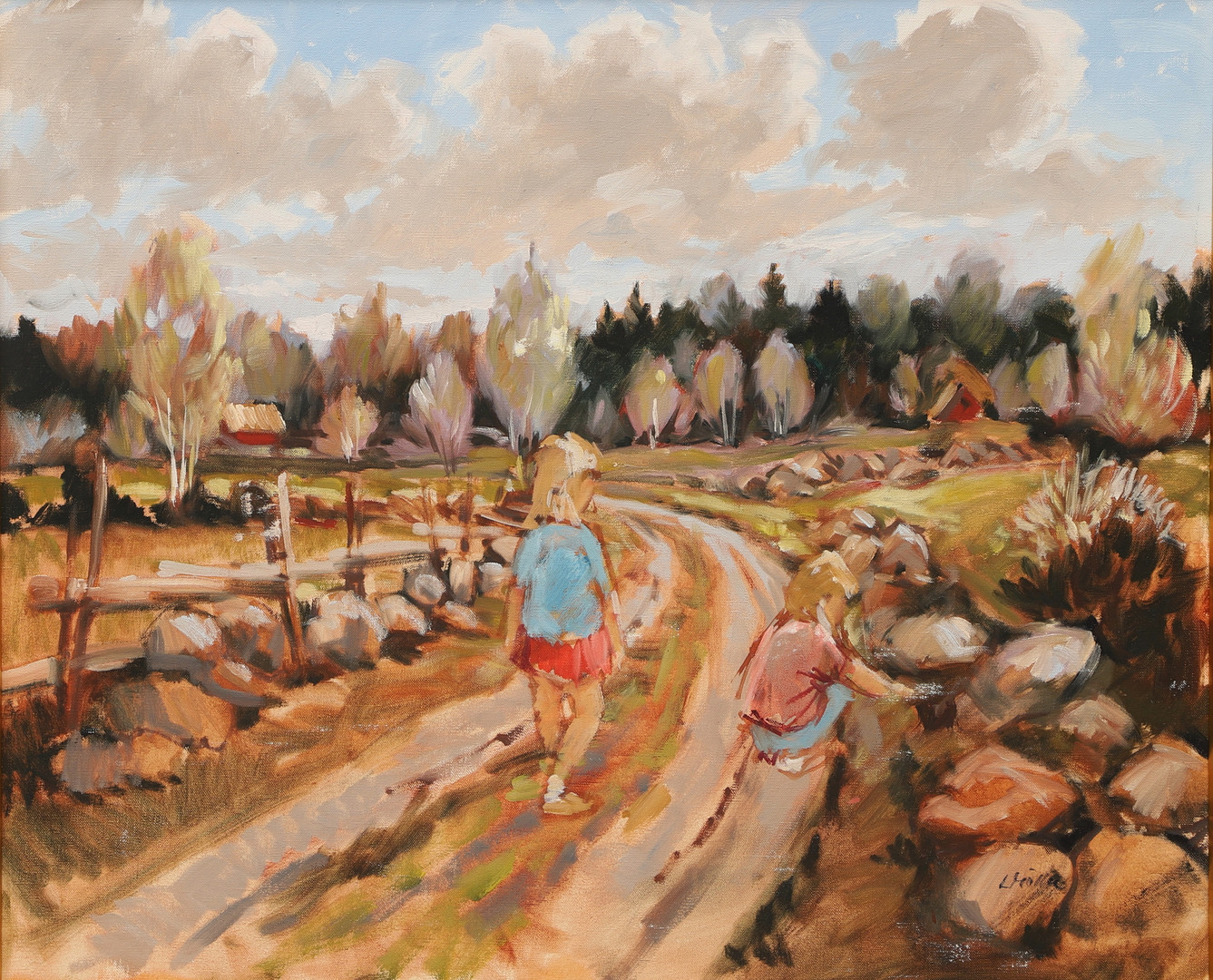 LENNART MÖLLER. Olja på pannå, flickor på landet, signerad.