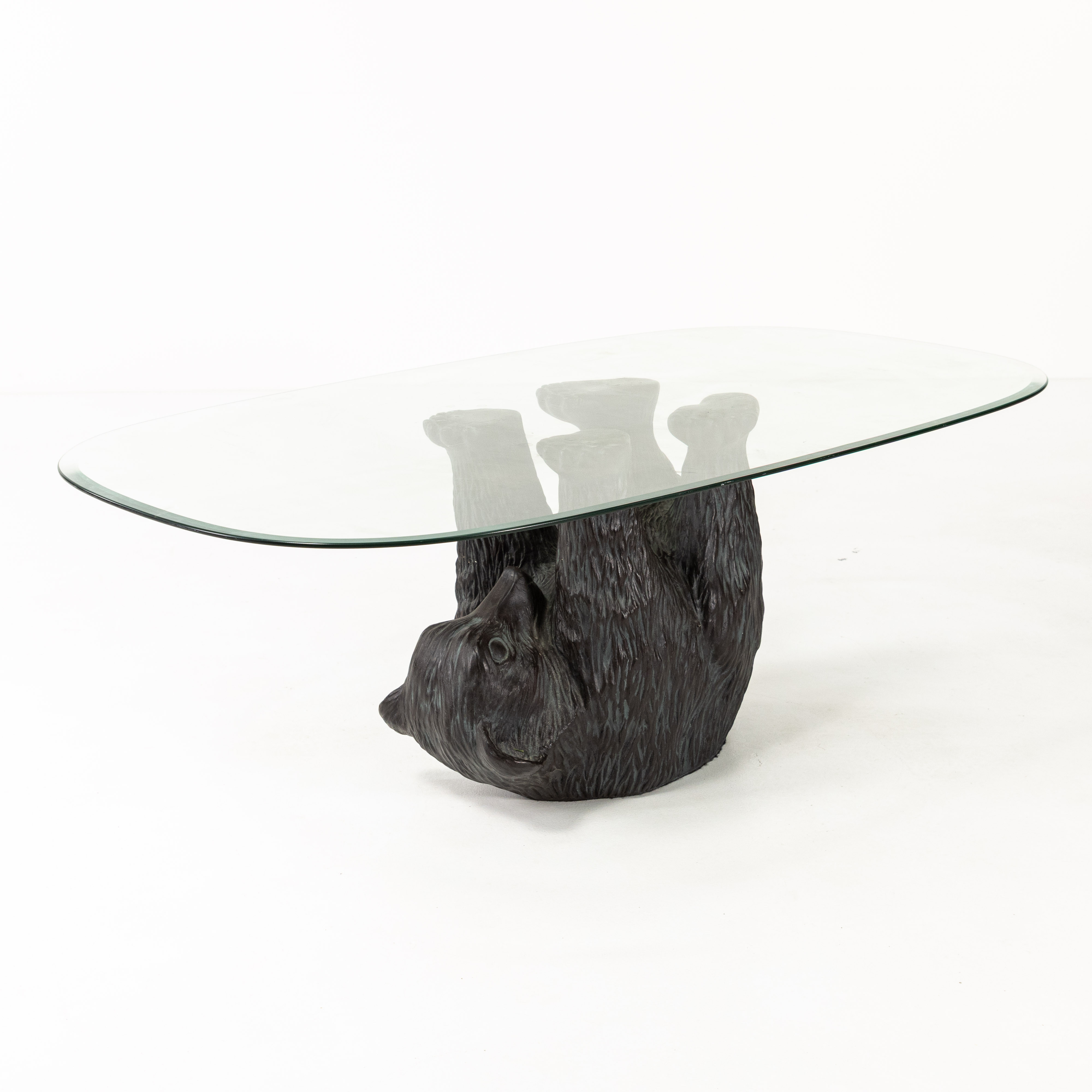 SOFFBORD, underdel i form av björn, glasskiva.