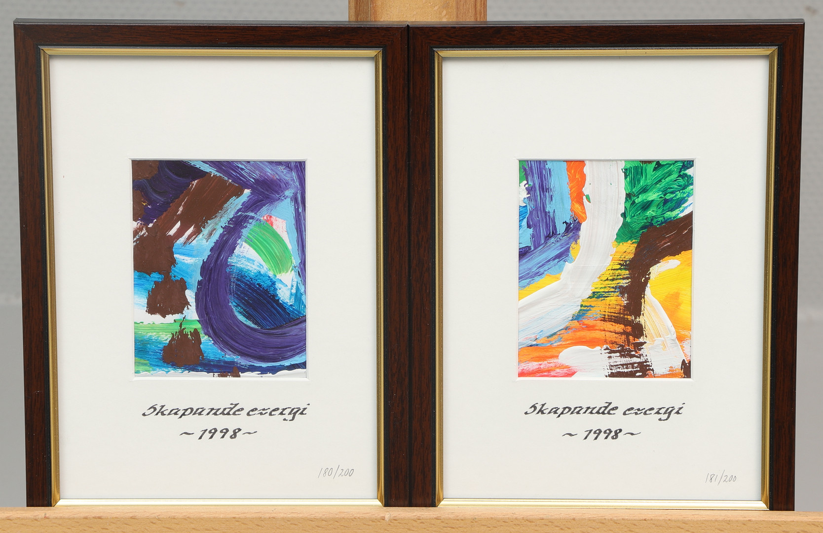 OKÄND KONSTNÄR. Olja på pannå, 2 st. "Skapande energi", osignerade, numrerade 180/200.