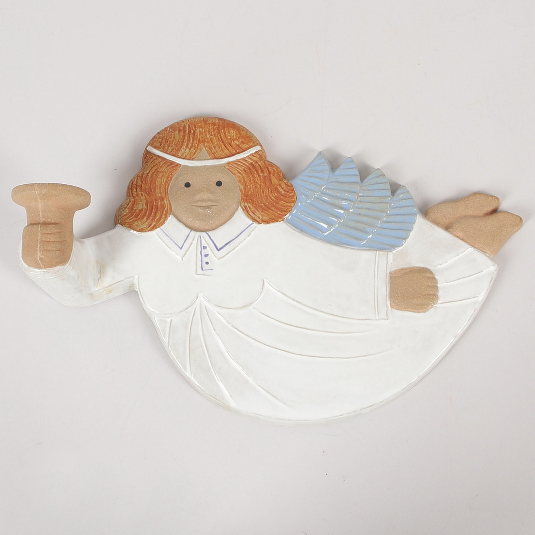 MARGARETA HENNIX. Väggljusstake, stengods, ängel, signerad, Gustavsberg.