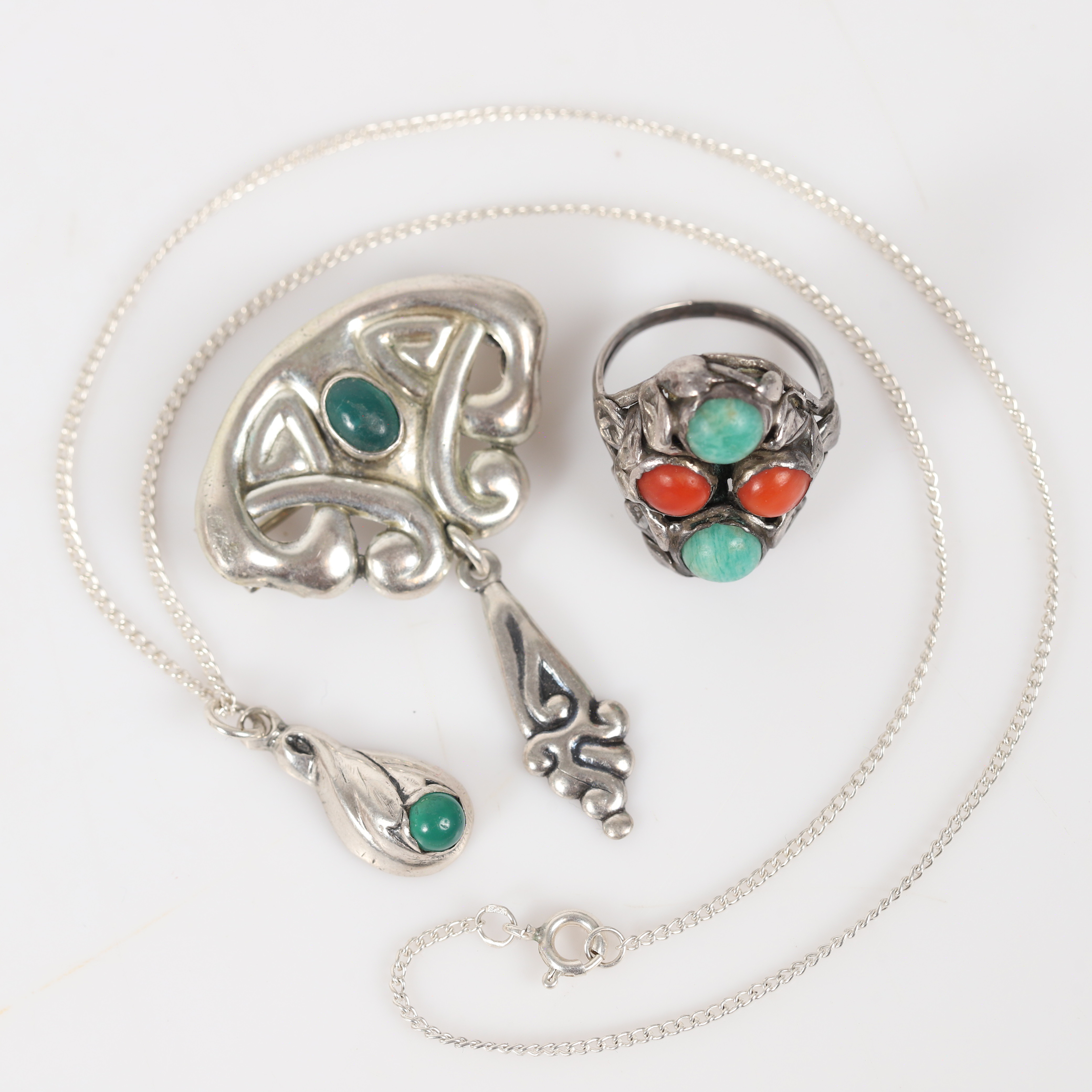 SMYCKEN, 3 delar, silver med cabochonslipade stenar.