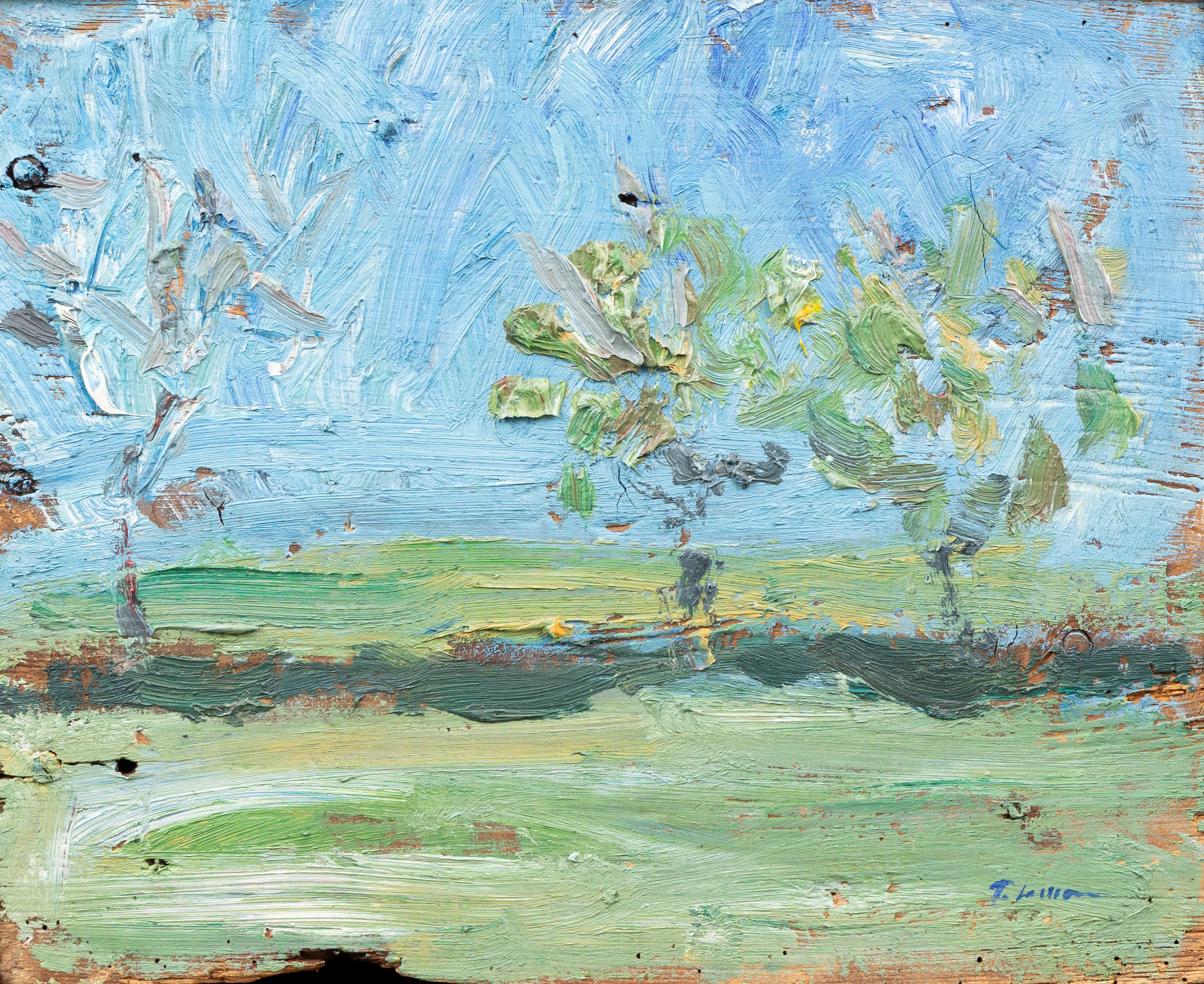 TOMAS LARSSON. Landskap med träd, olja på trä, signerad.