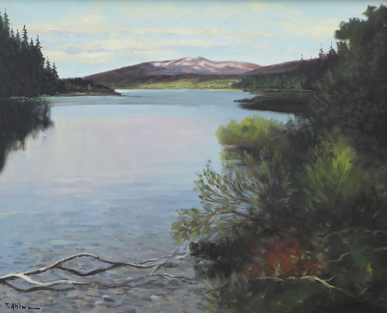 TAGE RUDOLF  AHLM. Olja på duk, "Norrland - Indalsälven och Åreskutan", signerad.