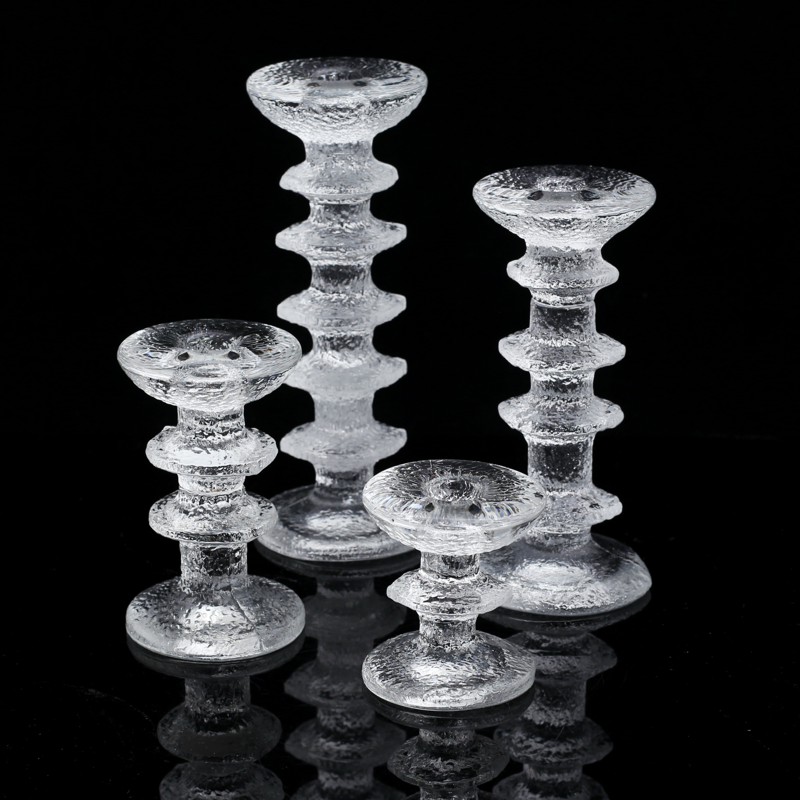 TIMO SARPANEVA. Ljusstakar, 4 st, glas, "Festivo", Iittala, 1900-tal.