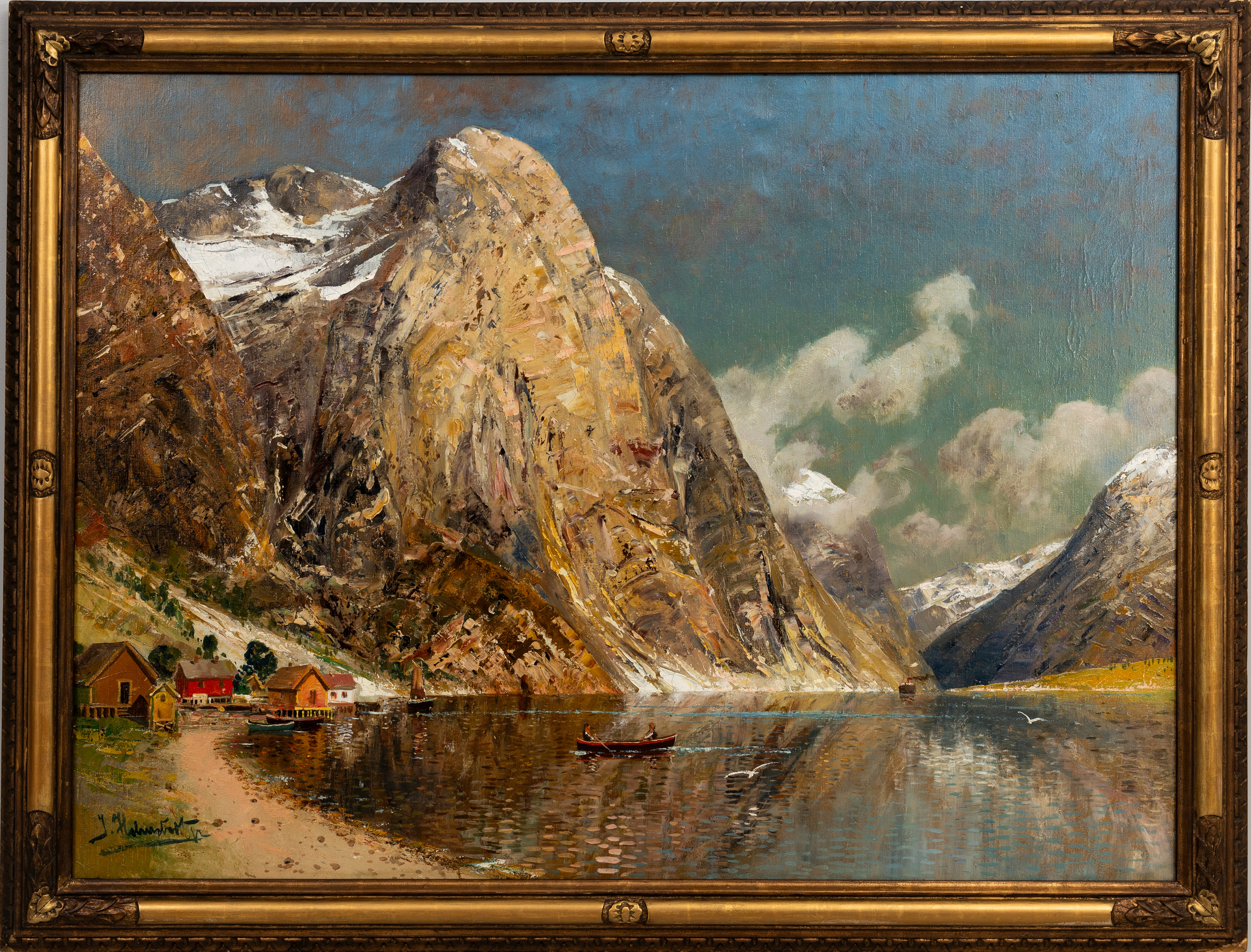KARL KAUFMANN (1843-1905). Sogne fjord, Bergen, olja på duk, signerad under pseudonym, J. Holmstedt, 1800-talets slut.