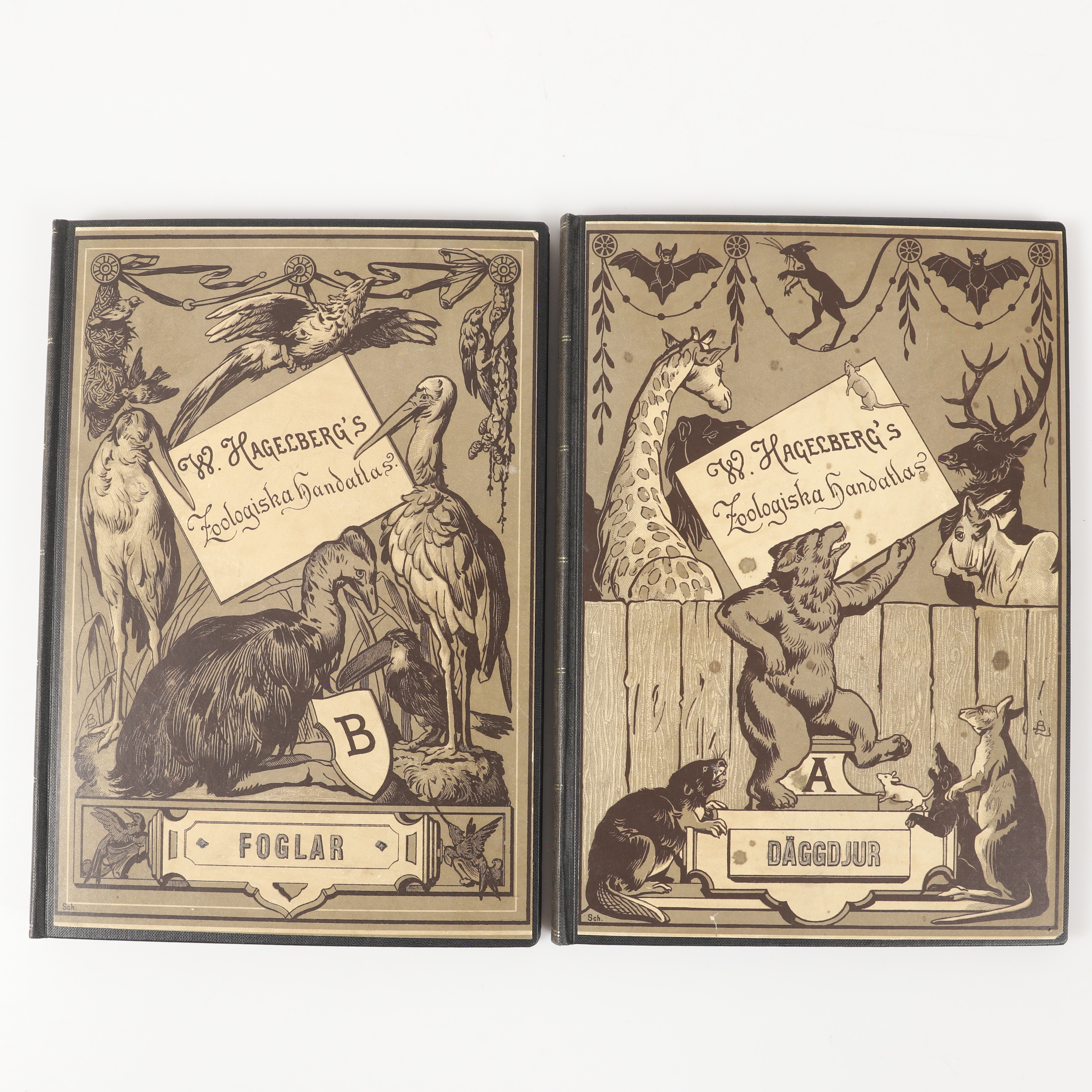 BÖCKER, 2 stycken, Foglar och Däggdjur, W. Hagelberg´s Zoologiska handatlas.