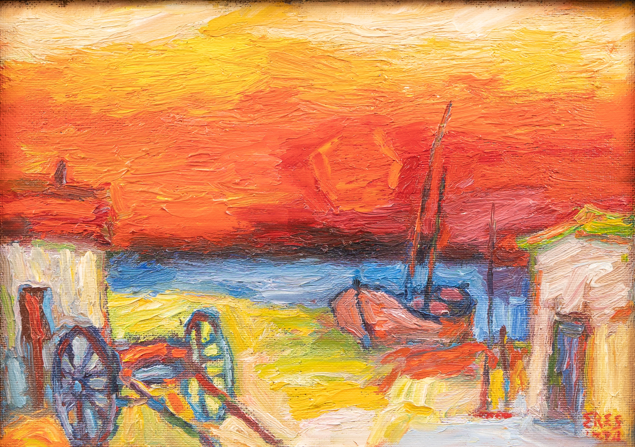 ARNOLD ERES, (ESTLAND/SVERIGE, 1917-1986). Båt vid strand, olja på pannå, signerad och daterad 1971.