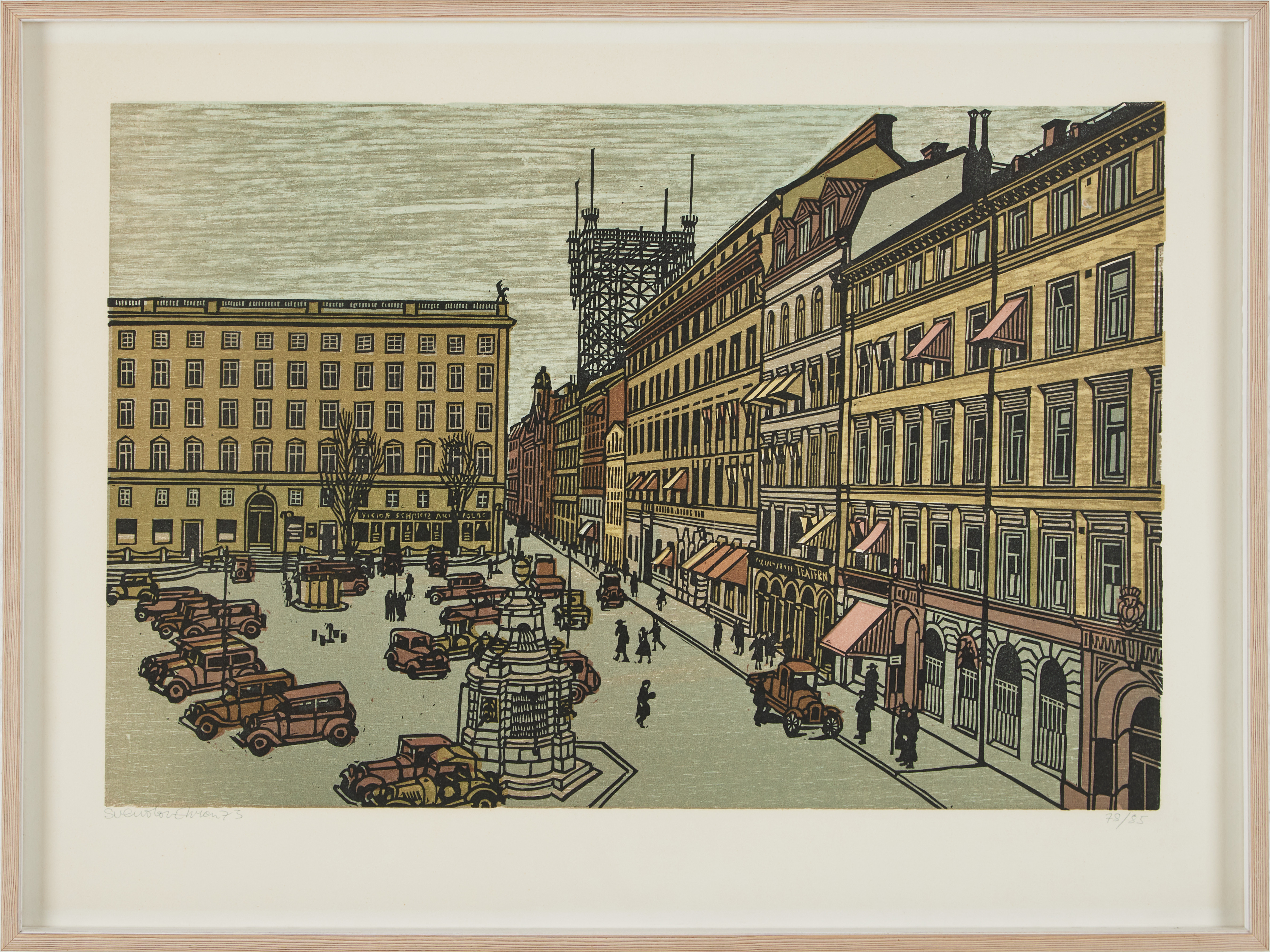 SVENOLOV EHRÉN. Brunkebergstorg, träsnitt, signerad, numrerad 78/85, daterad 73.