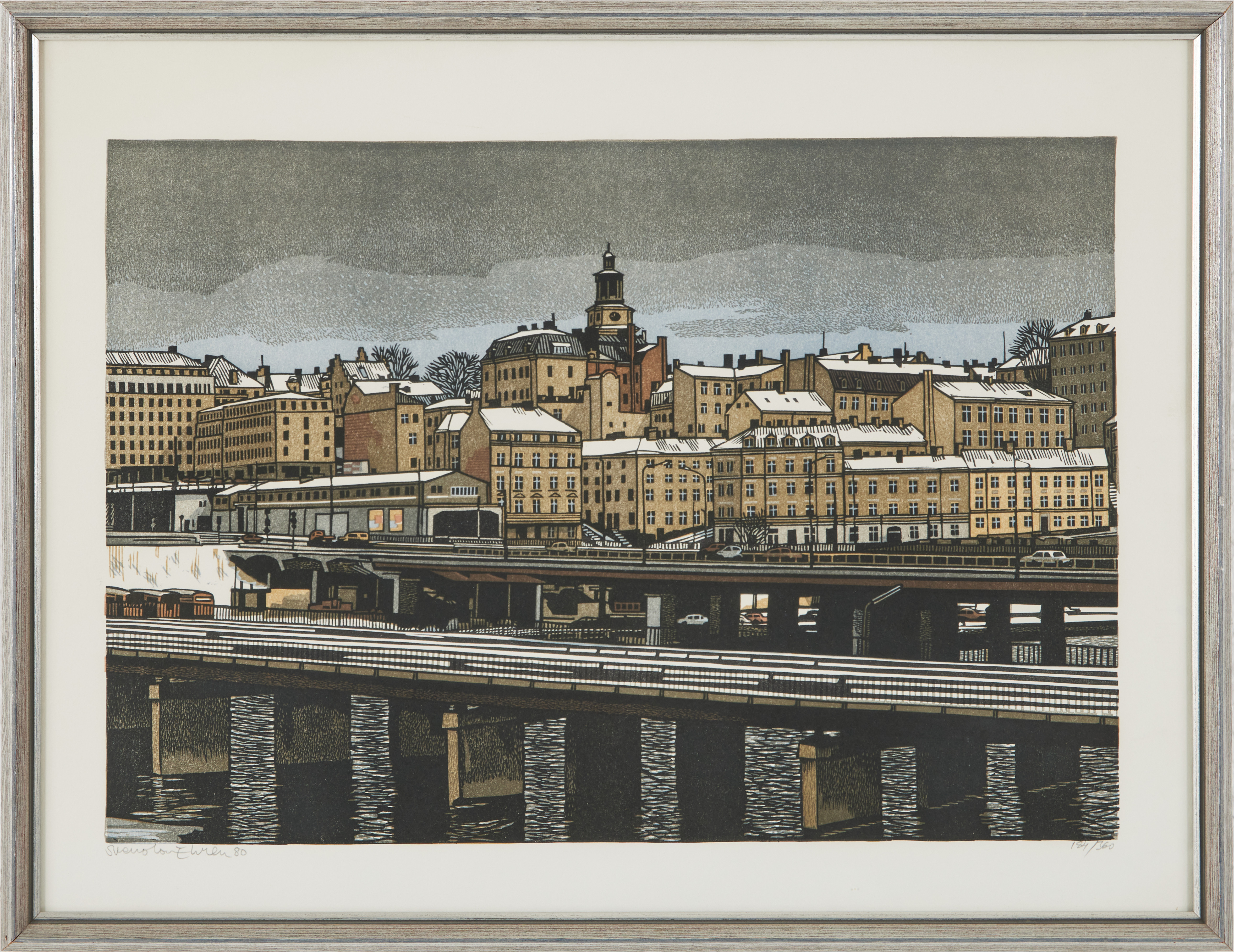 SVENOLOV EHRÉN. Centralbron, träsnitt, signerad, numrerad 284/360.