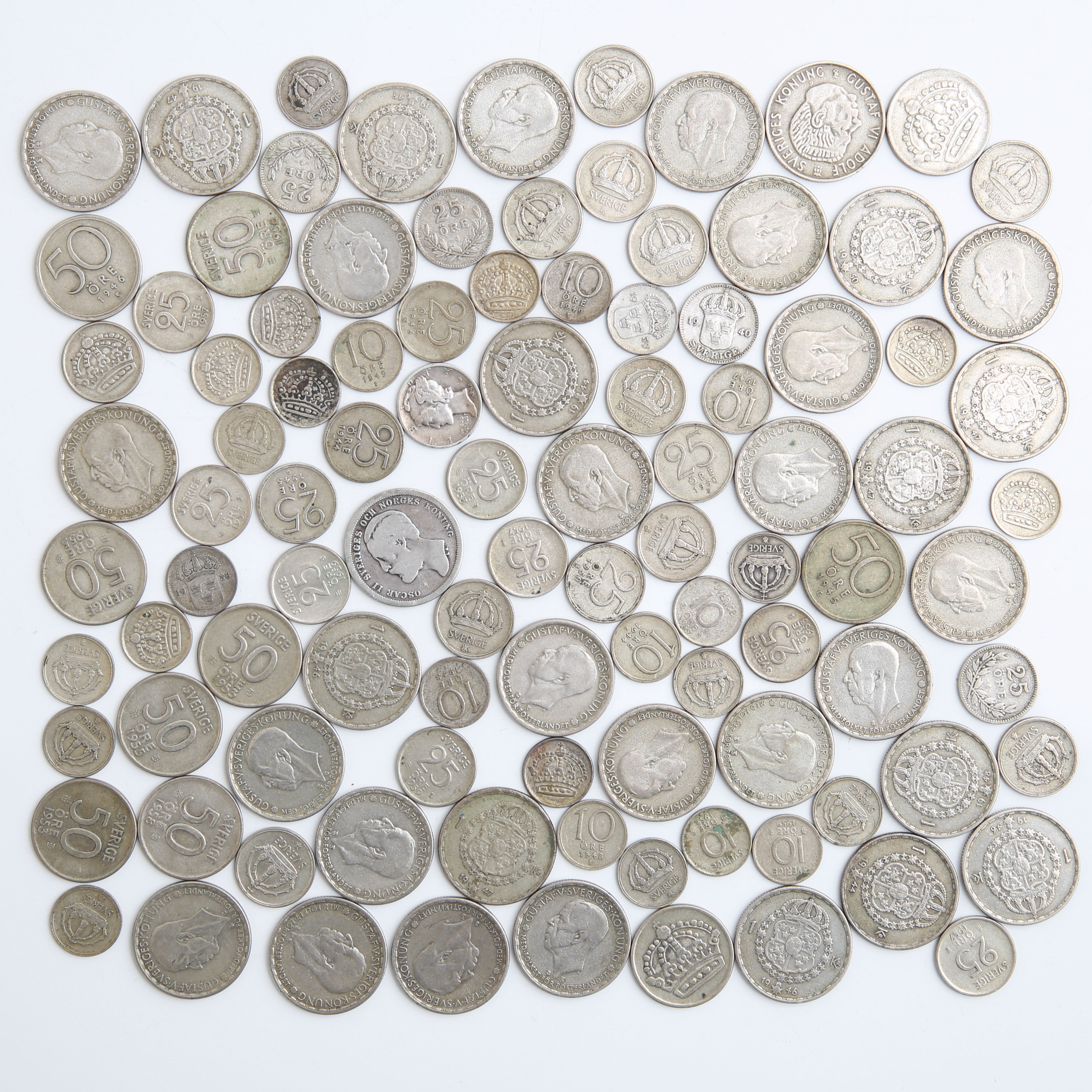 SILVERMYNT, 102 st, finvikt 166 gram, Sverige, mestadels 1900-tal.