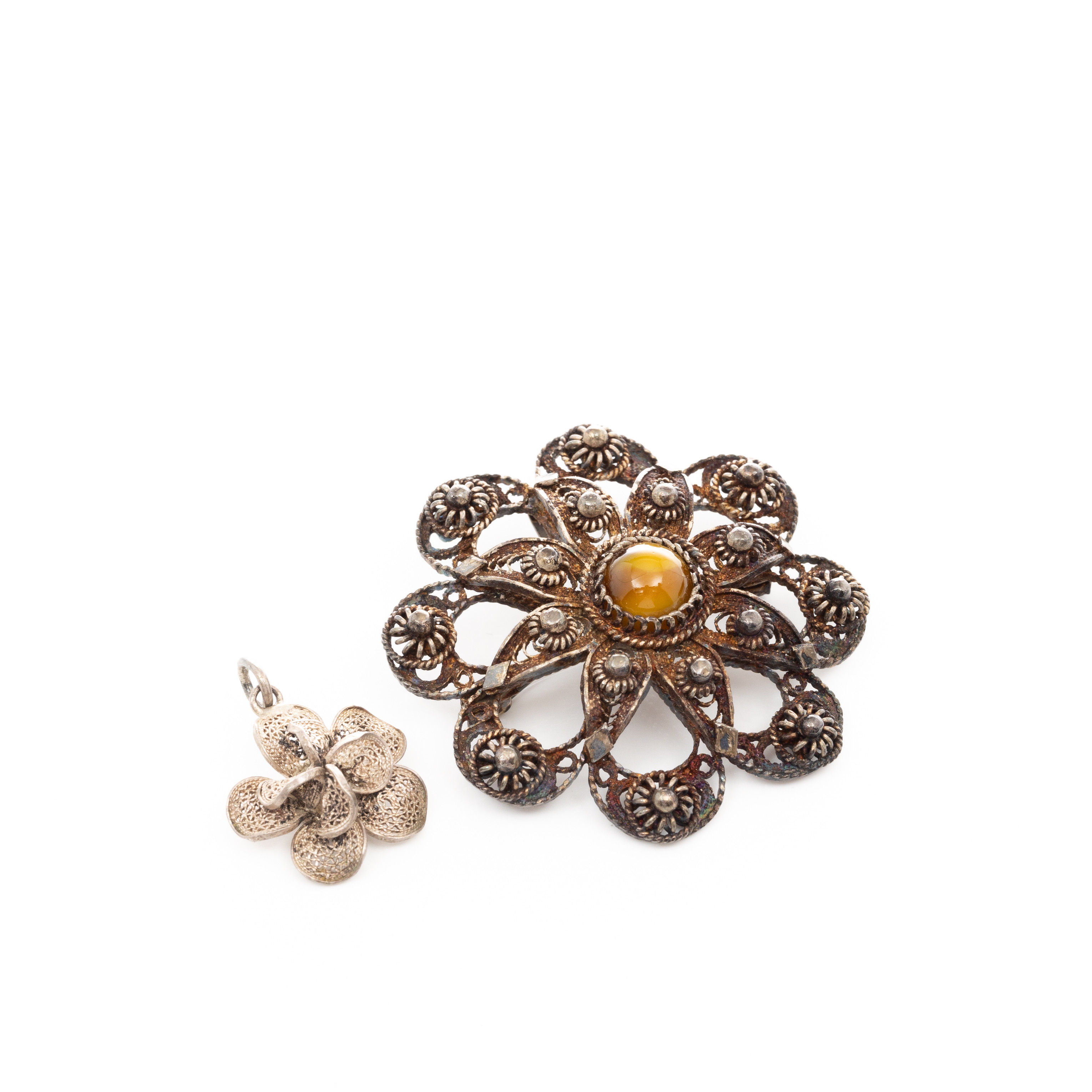 BROSCH & HÄNGE, Silver, Filigran, Tigeröga.