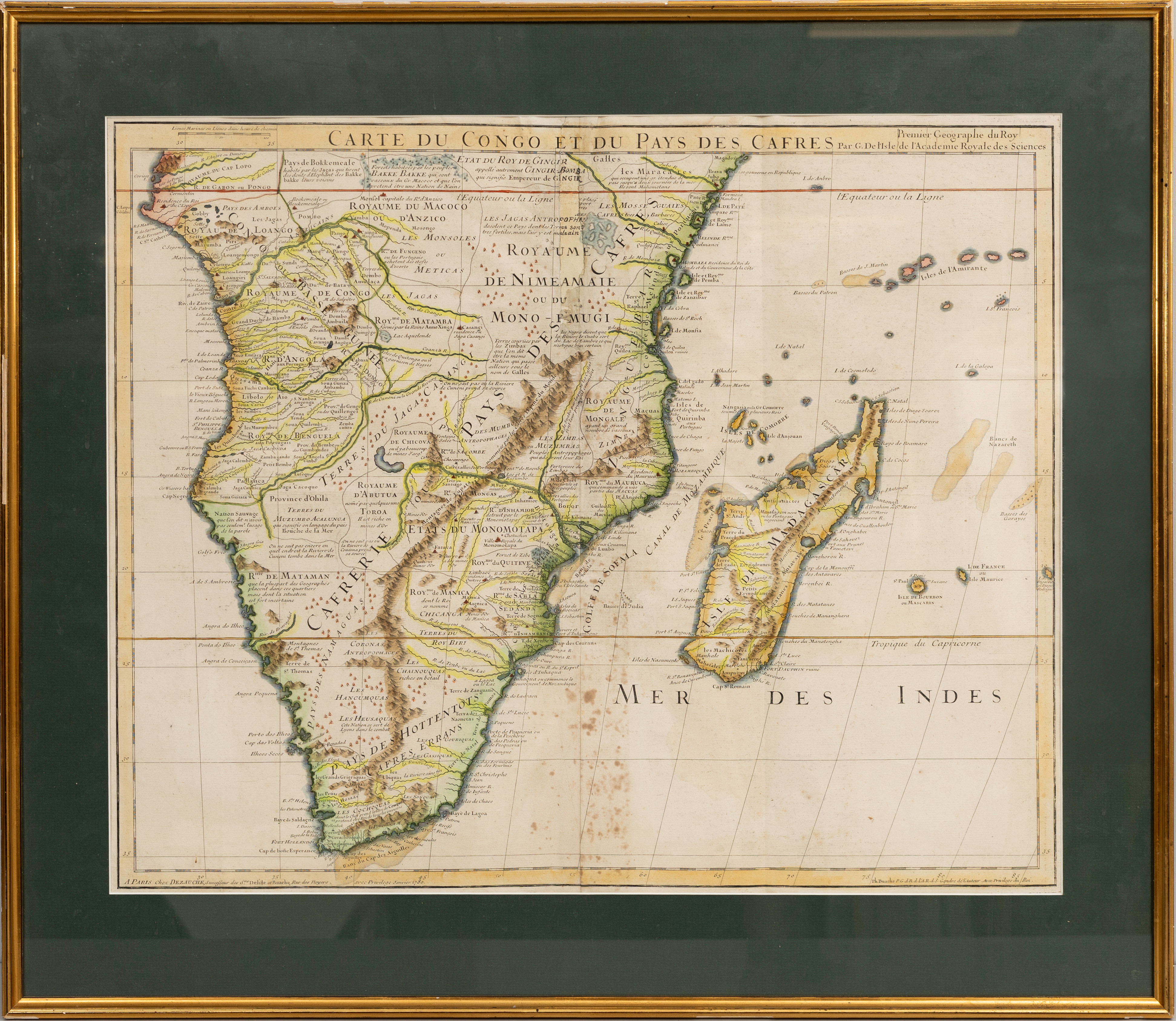 PHILIPPE BUACHE, karta, "Carte du Congo et du Pays des Cafres", 1780.