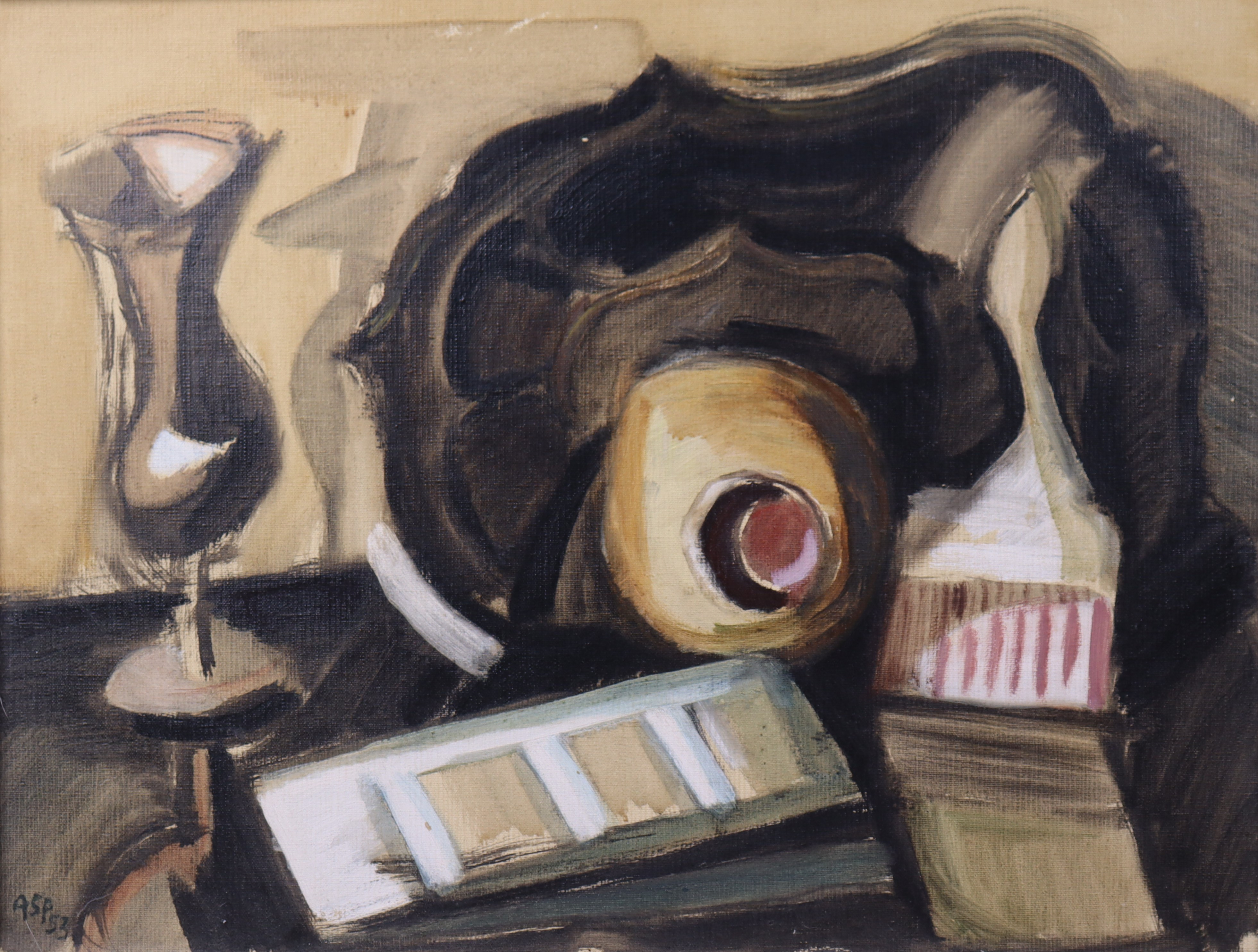 GÖSTA ASP. olja på pannå, stilleben.