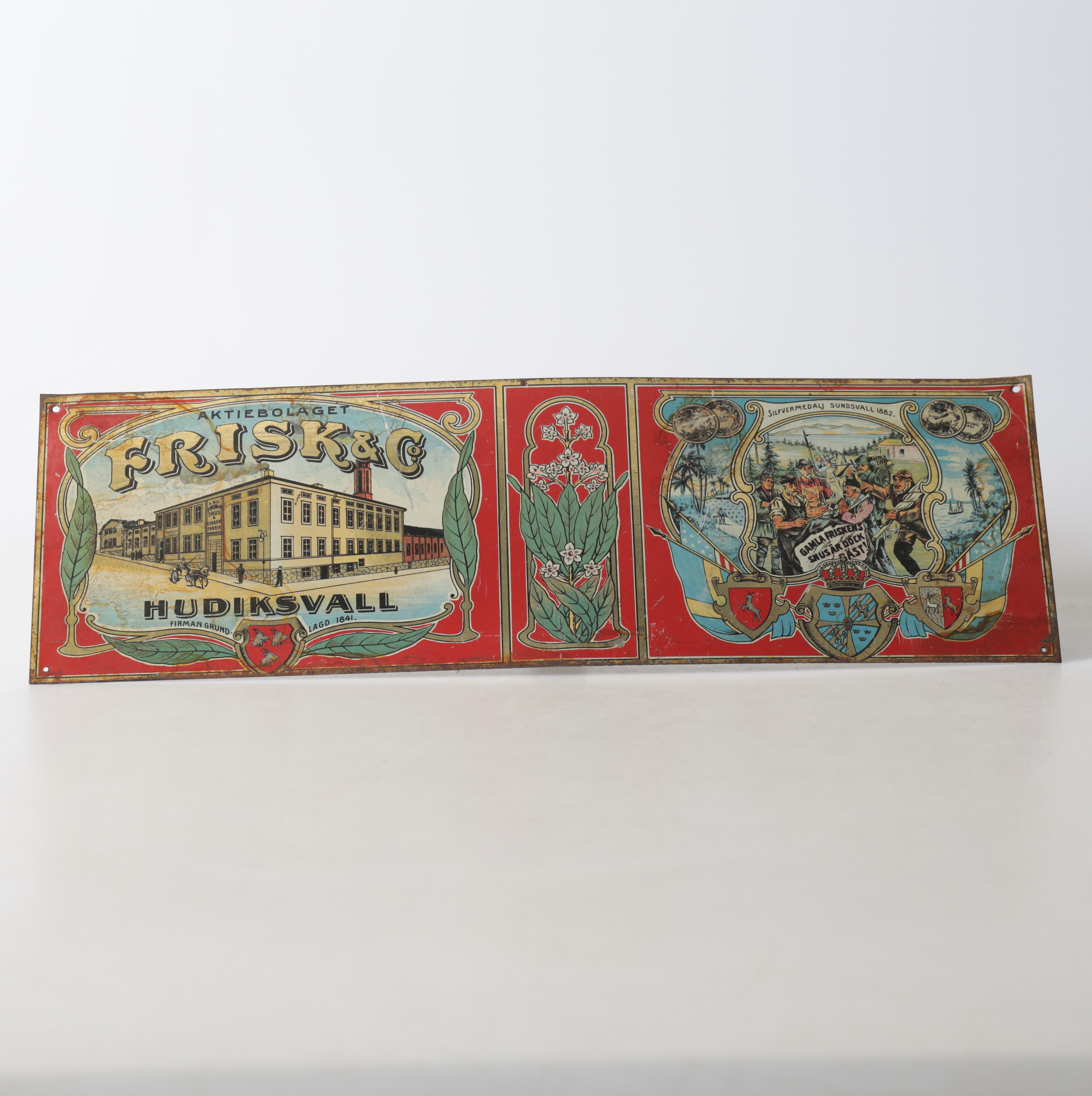 PLÅTSKYLT. "Frisk & Co" tidigt 1900-tal.