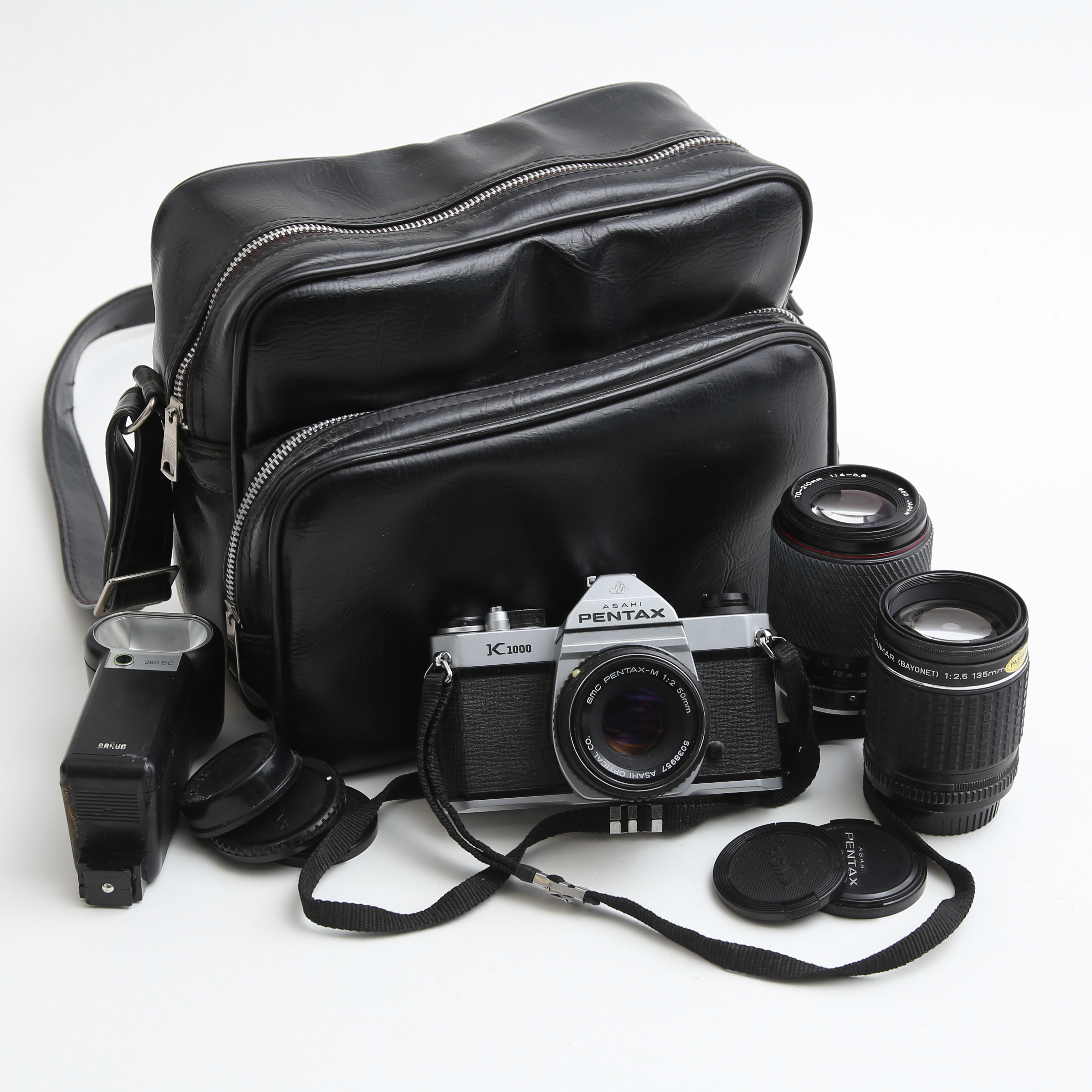 KAMERA, Pentax K1000 med 3 st objektiv.