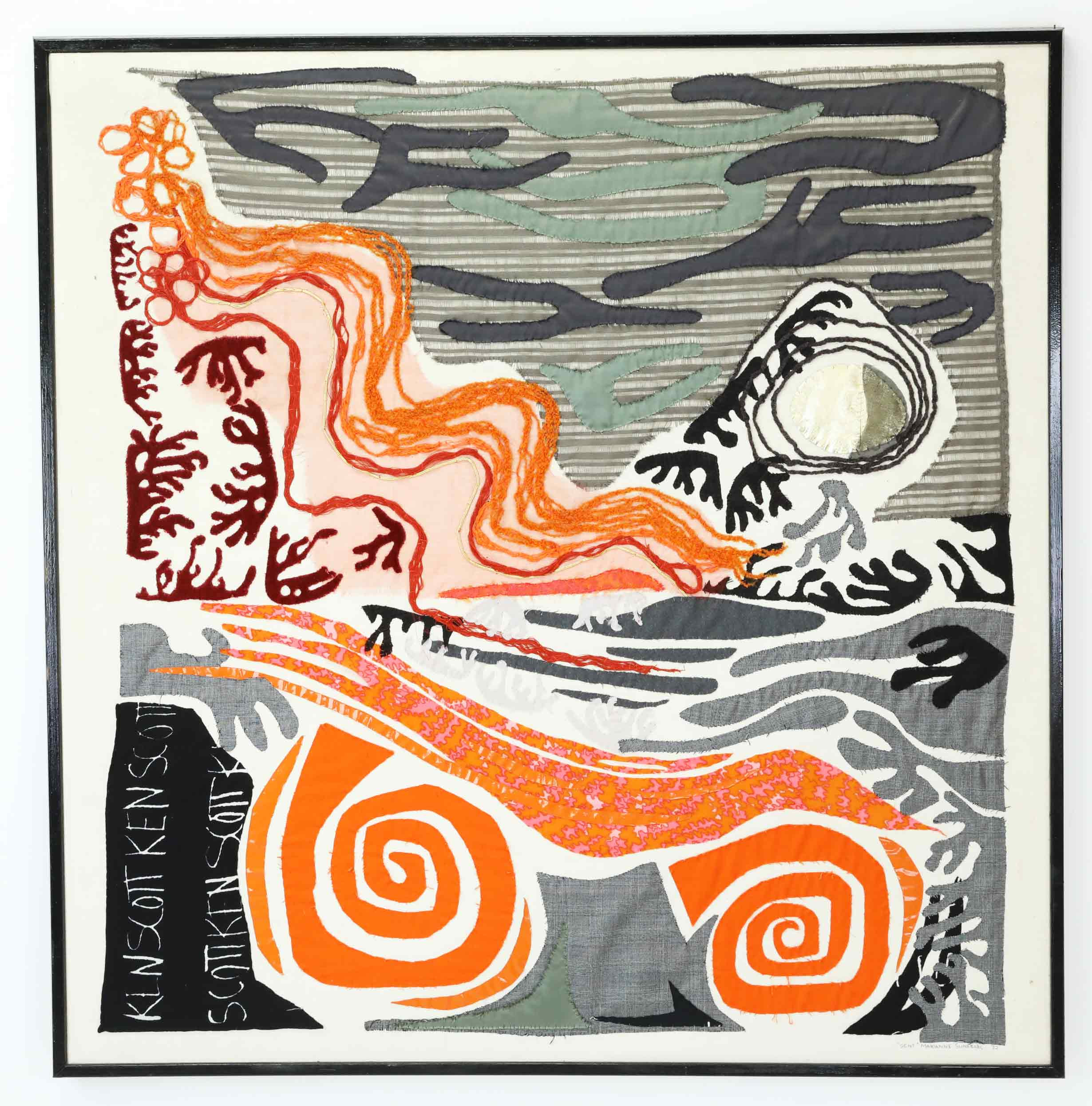 MARIANNE SUNDBERG. applikation/broderi, "Sent", signerad, daterad 72.