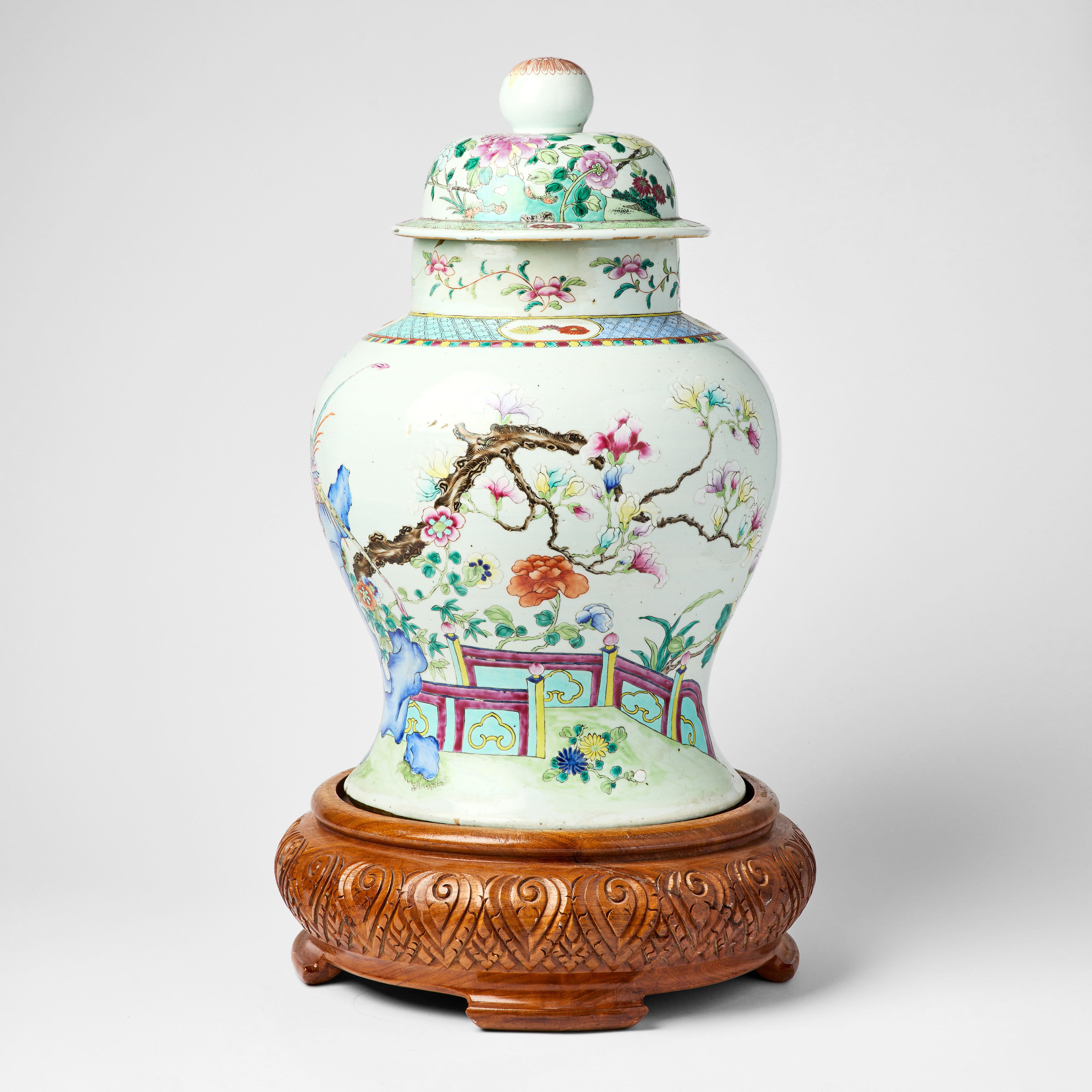 A Large Chinese Famille Rose Jar and Cover.