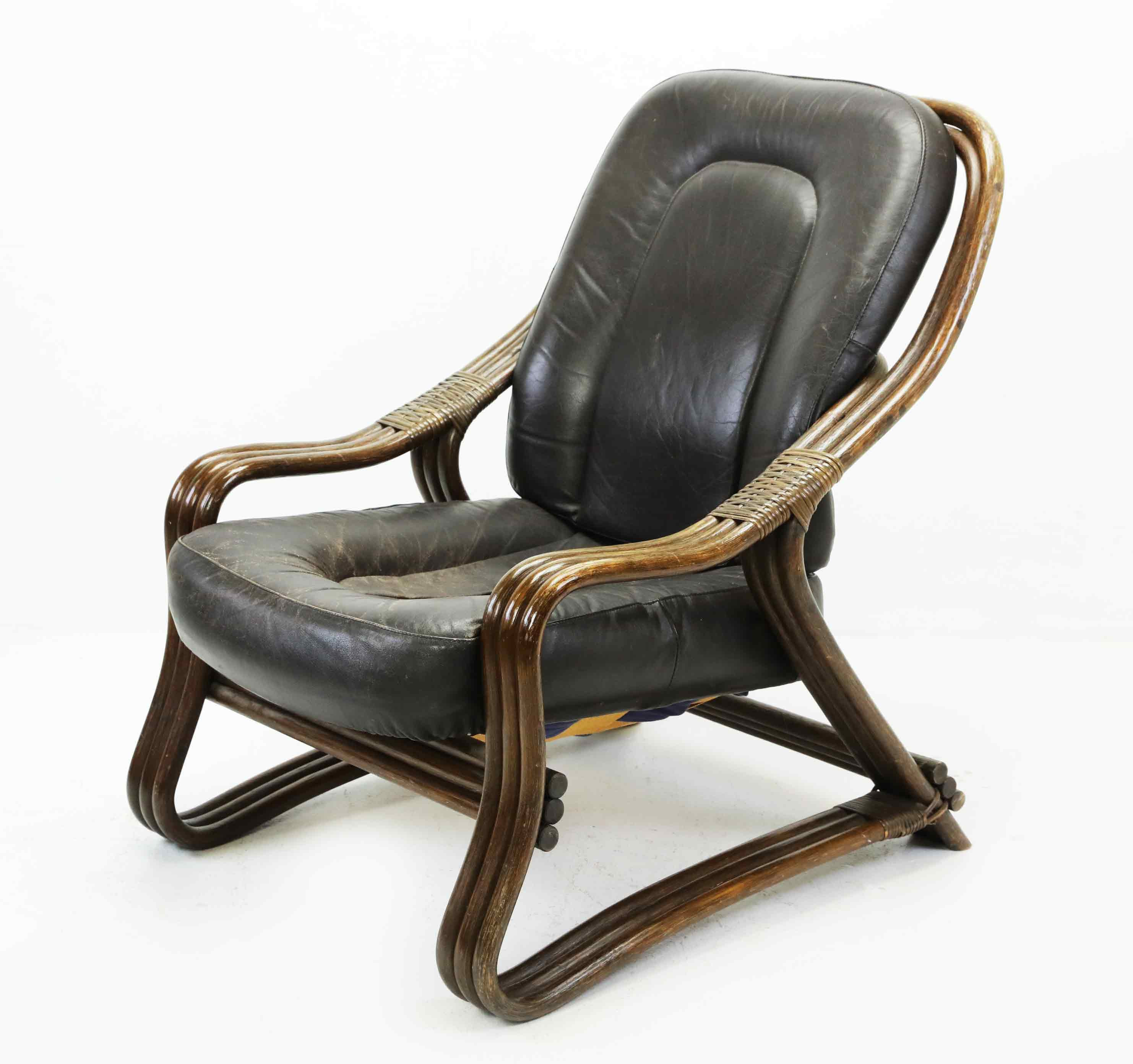 FÅTÖLJ, rotting, bambu, skinnklädsel, 1970-tal.