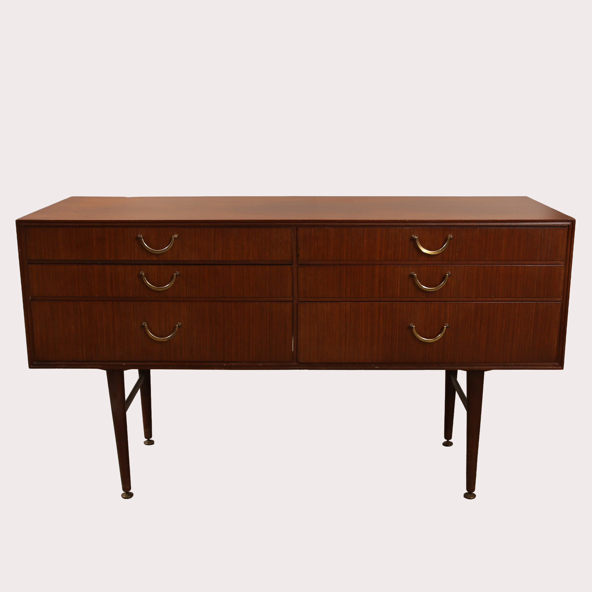 SIDEBOARD, teak, metallbeslag, sex lådor i fronten, Meredew Furniture, 1900-talets tredje fjärdedel.