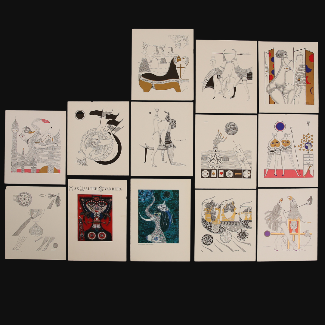 MAX WALTER SVANBERG. Mapp med färglitografier, 12 st varav 11 signerade och daterade -56, -57 samt 1960 i trycket.