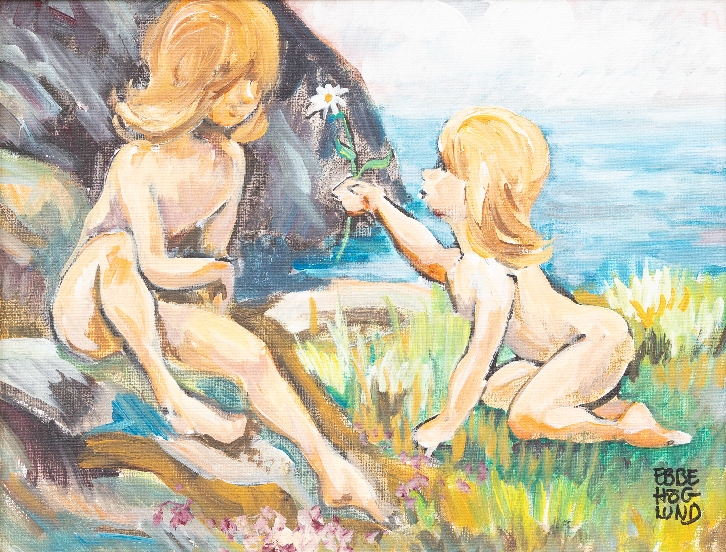 EBBE HÖGLUND. "På stranden, olja på duk, signerad.