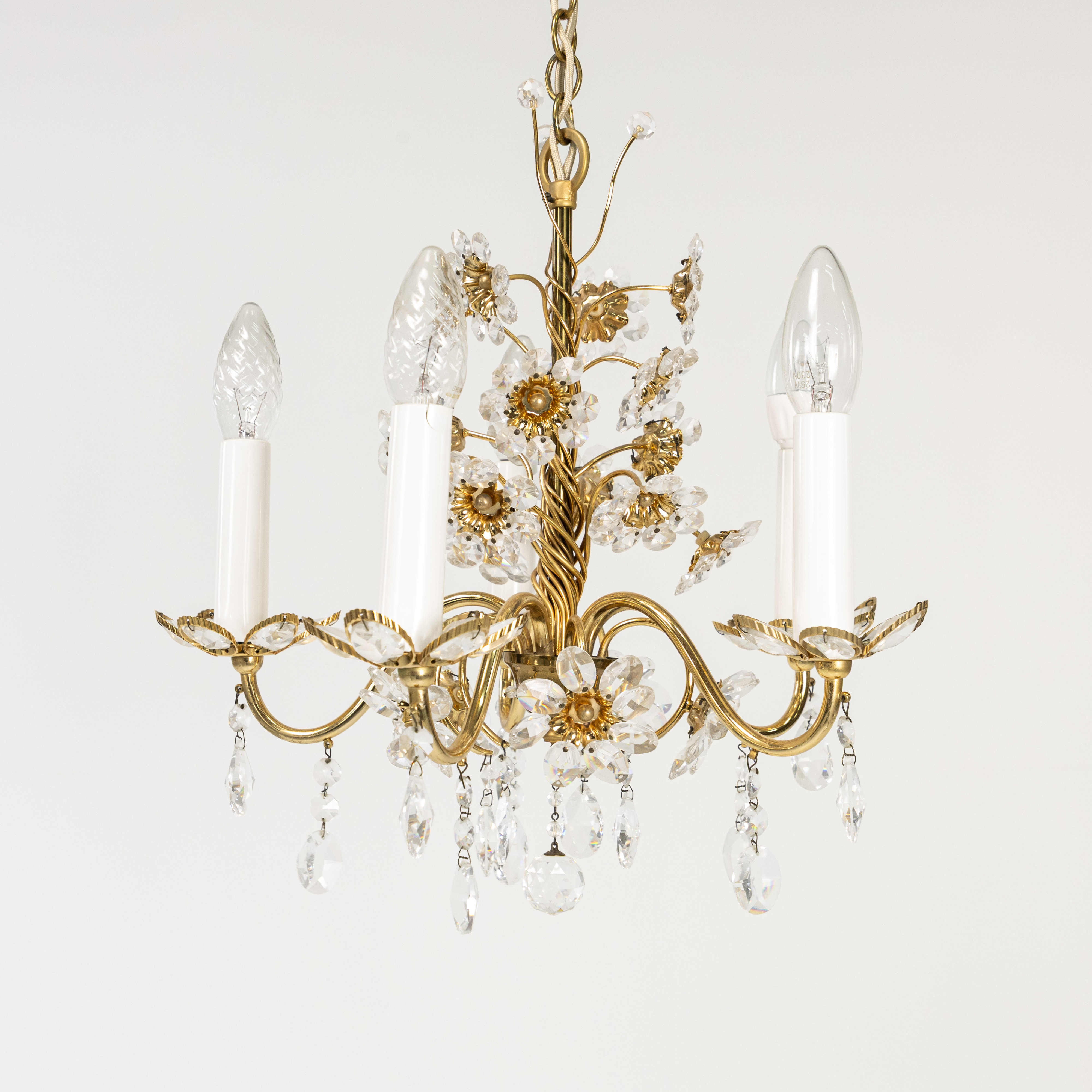 Takkrona, gulmetall, med prismor, Ø 38 cm.