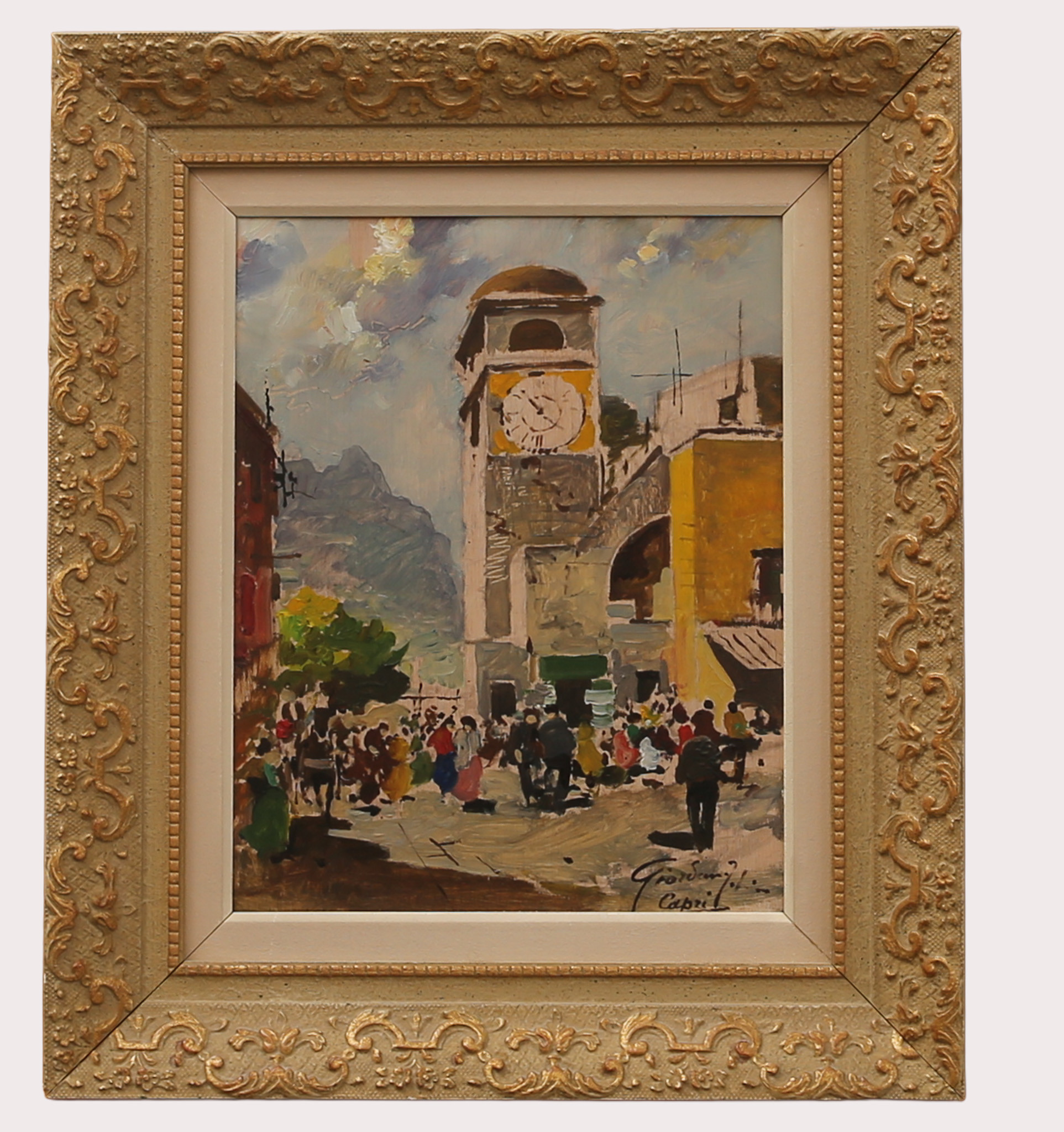 FELICE GIARDANO. Capri, olja på pannå, signerad.