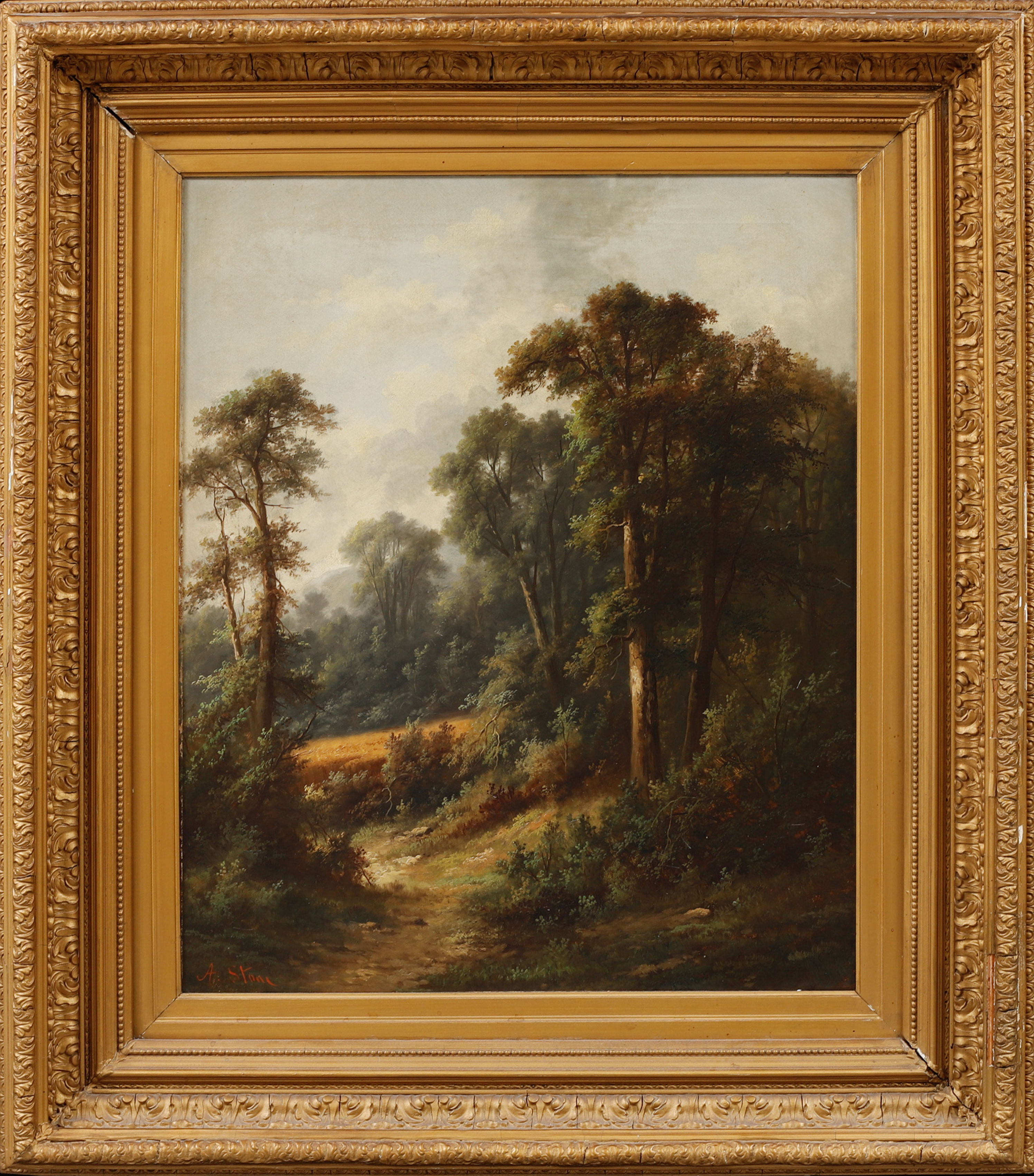 ADA STONE. Skogsmotiv, olja på duk, signerad, 1800-talets senare hälft.