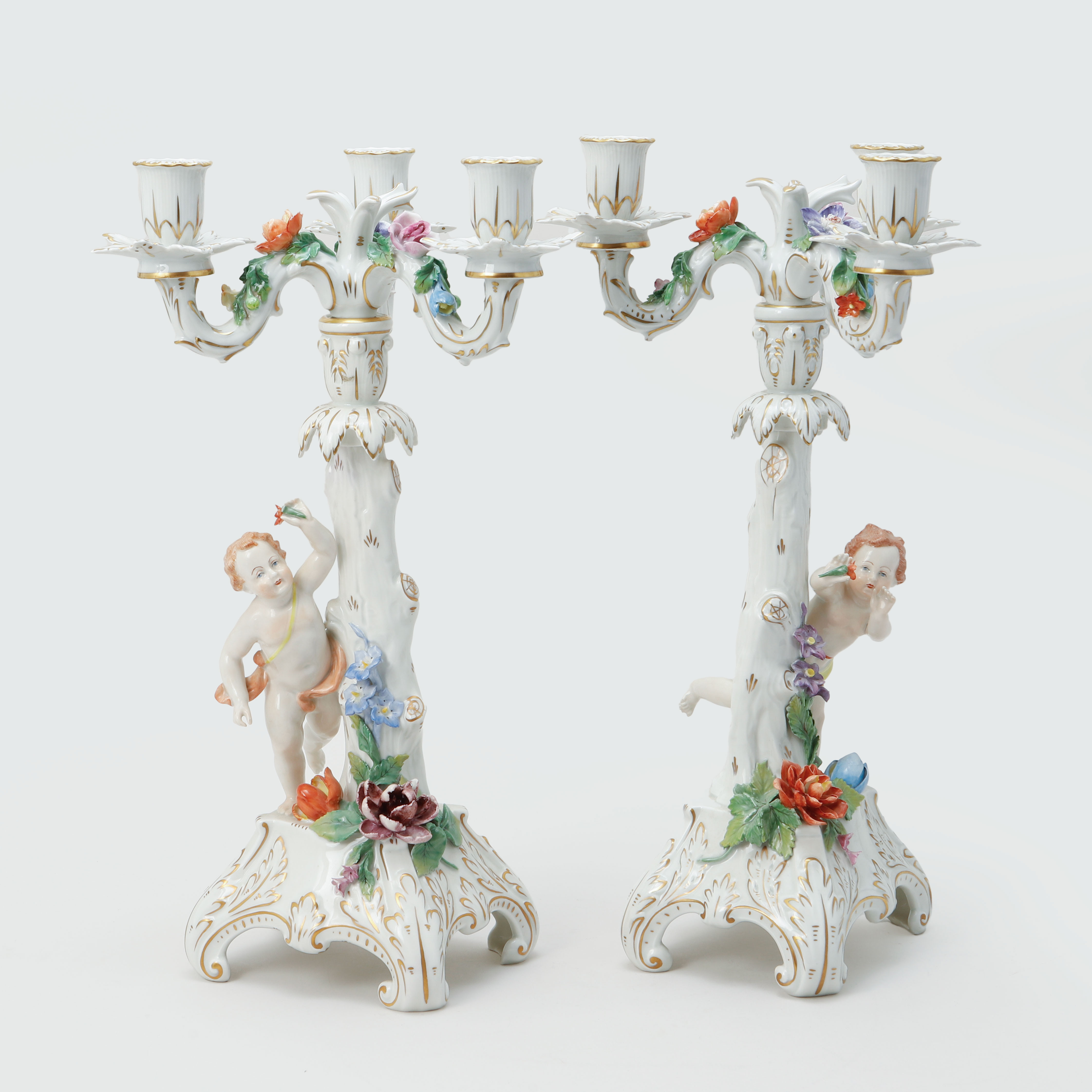 KANDELABRAR, 2 st, porslin, Dresden.