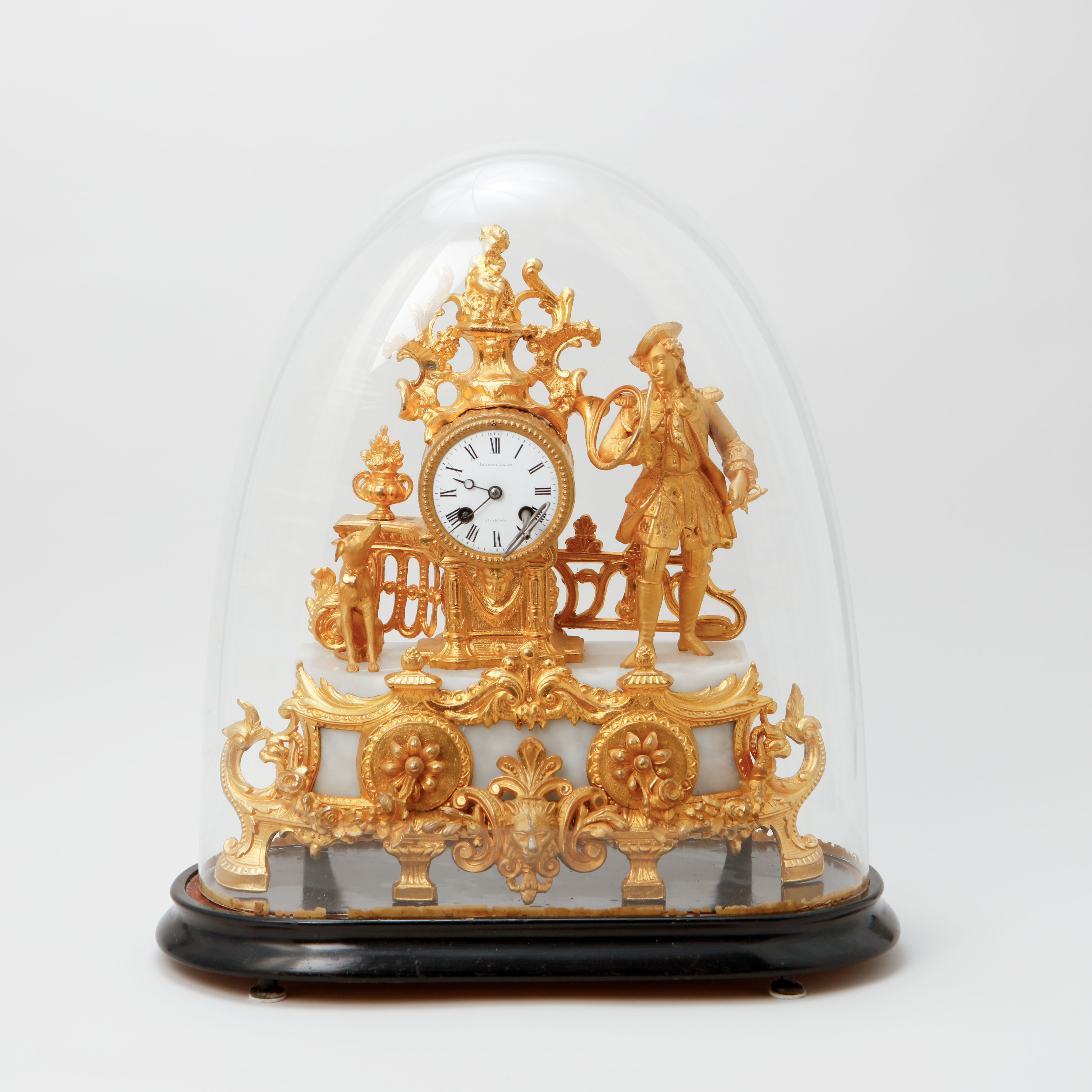 BORDSPENDYL, urverk Japy Freres, urtavla märkt Joseph Leja Stockholm.