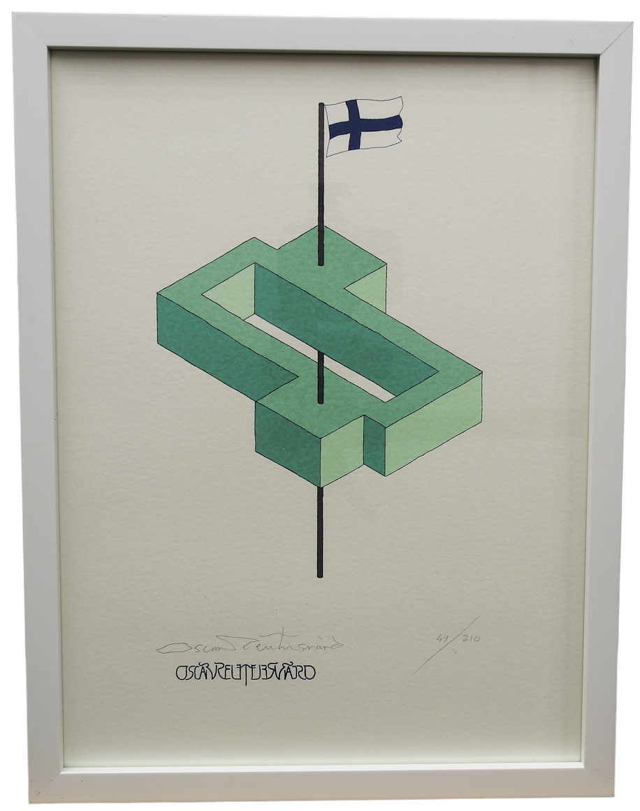 OSCAR REUTERSVÄRD. Färglitografi ur mappen "Fifteen European Impossible Figures". Finland, numrerad 58/210, signerad.