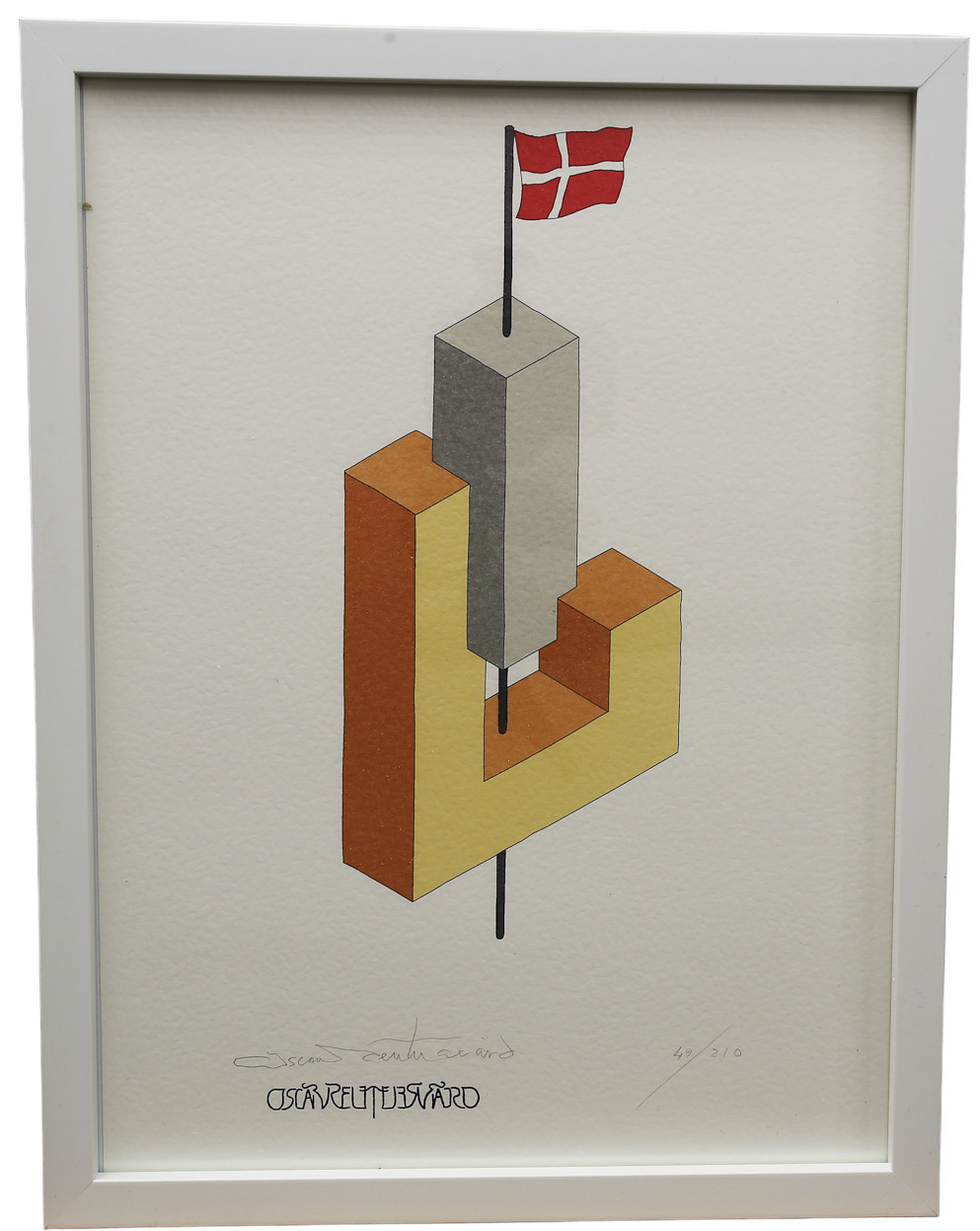 OSCAR REUTERSVÄRD. Färglitografi ur mappen "Fifteen European Impossible Figures". Danmark, numrerad 58/210, signerad.